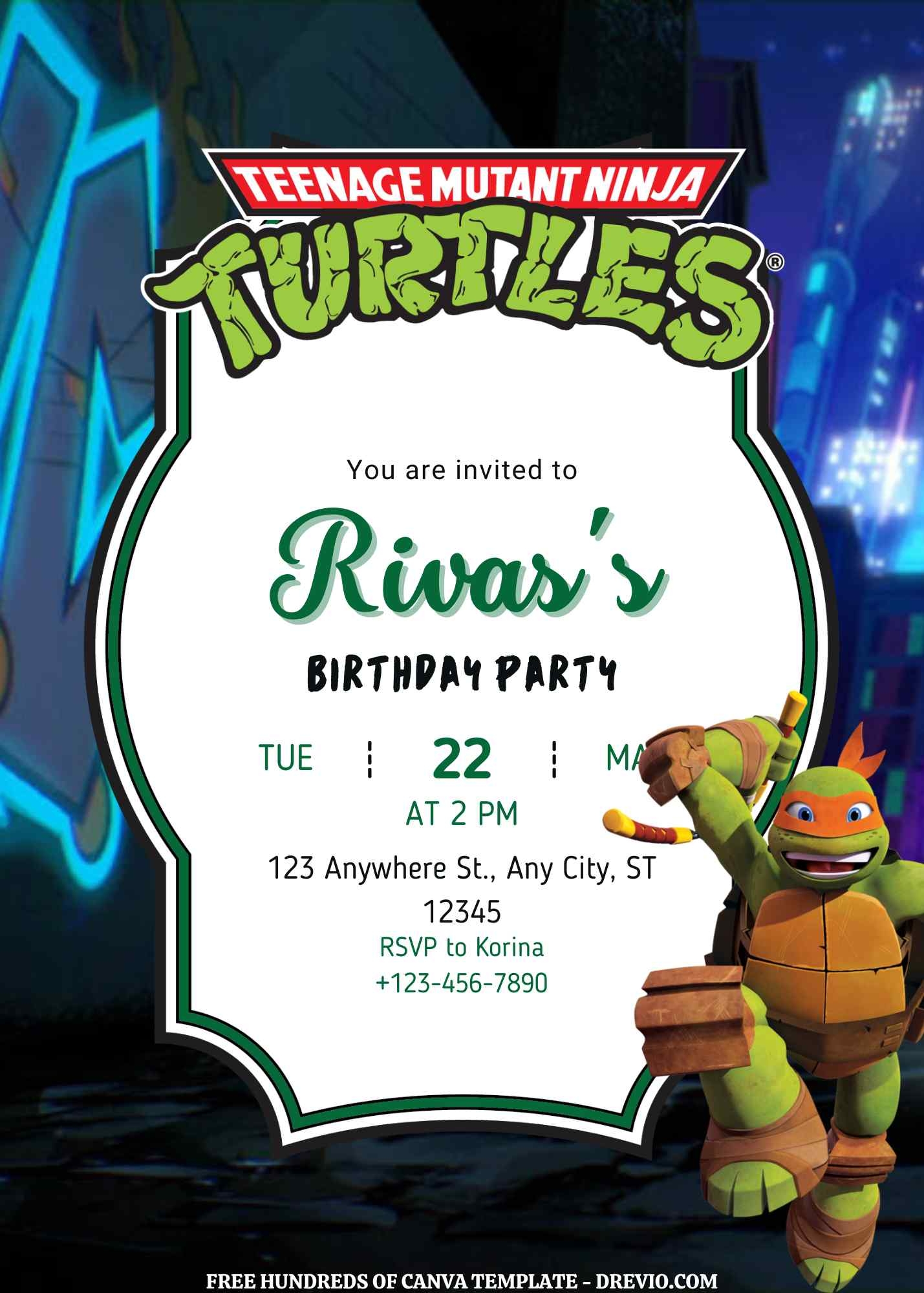 Teenage Mutant Ninja Turtles Birthday Invitation Amazing Invite 