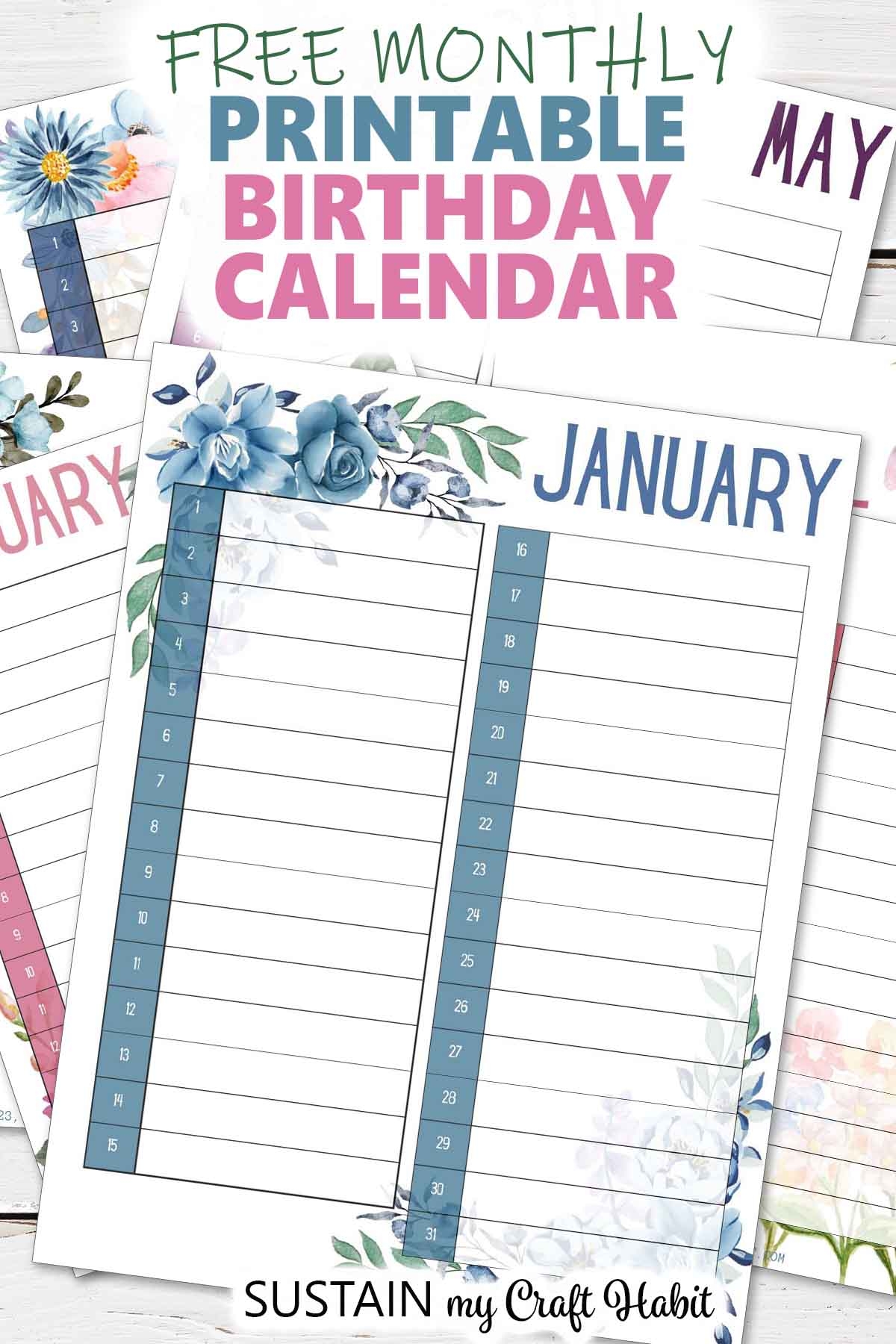 Free Printable Birthday Calendar Templates