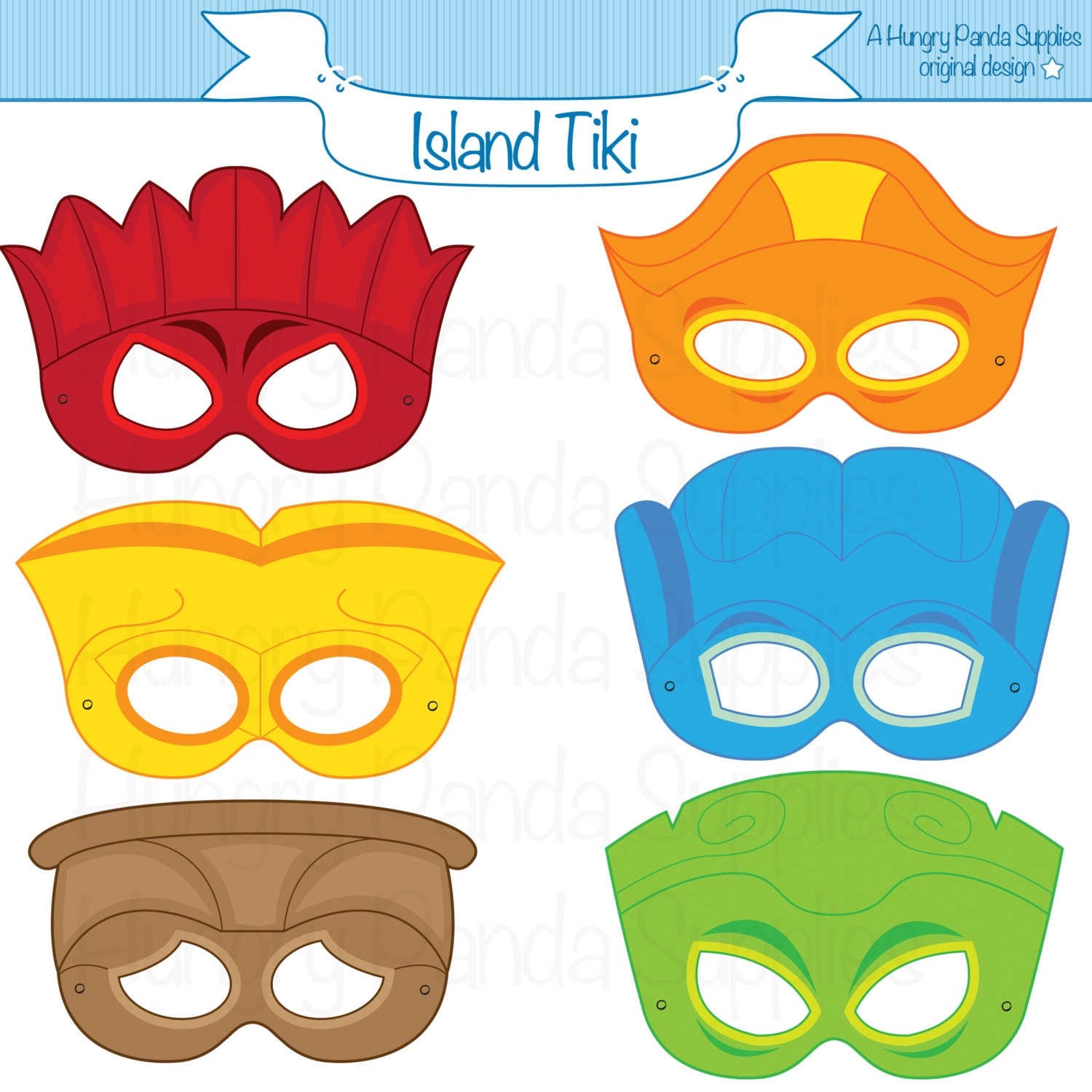 Tiki Party Masks Tiki Faces Tiki Costume Hawaiian Tiki Printable Masks