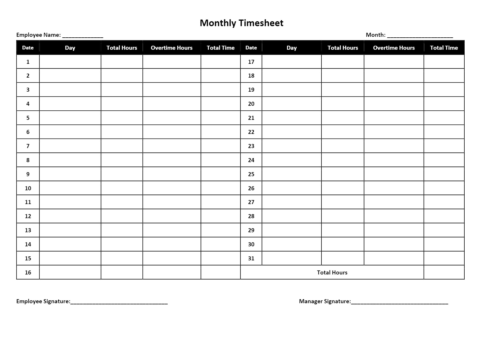 Free Printable Time Sheets Templates