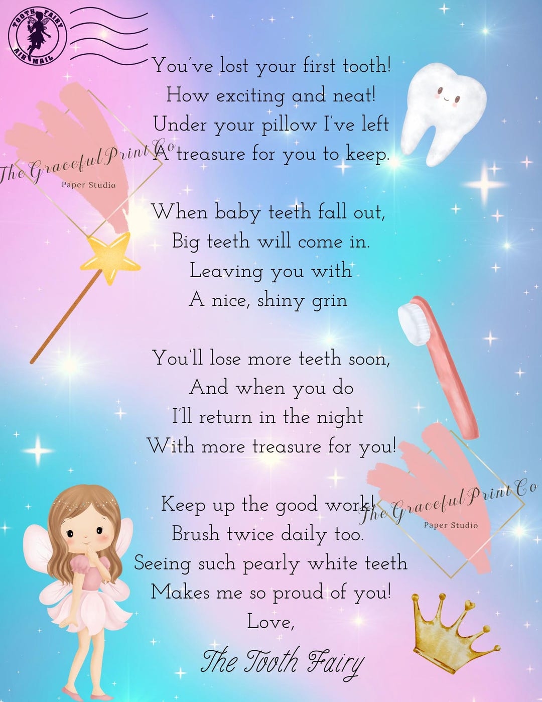 Tooth Fairy Letter First Tooth Fairy Letter Printable Download Etsy