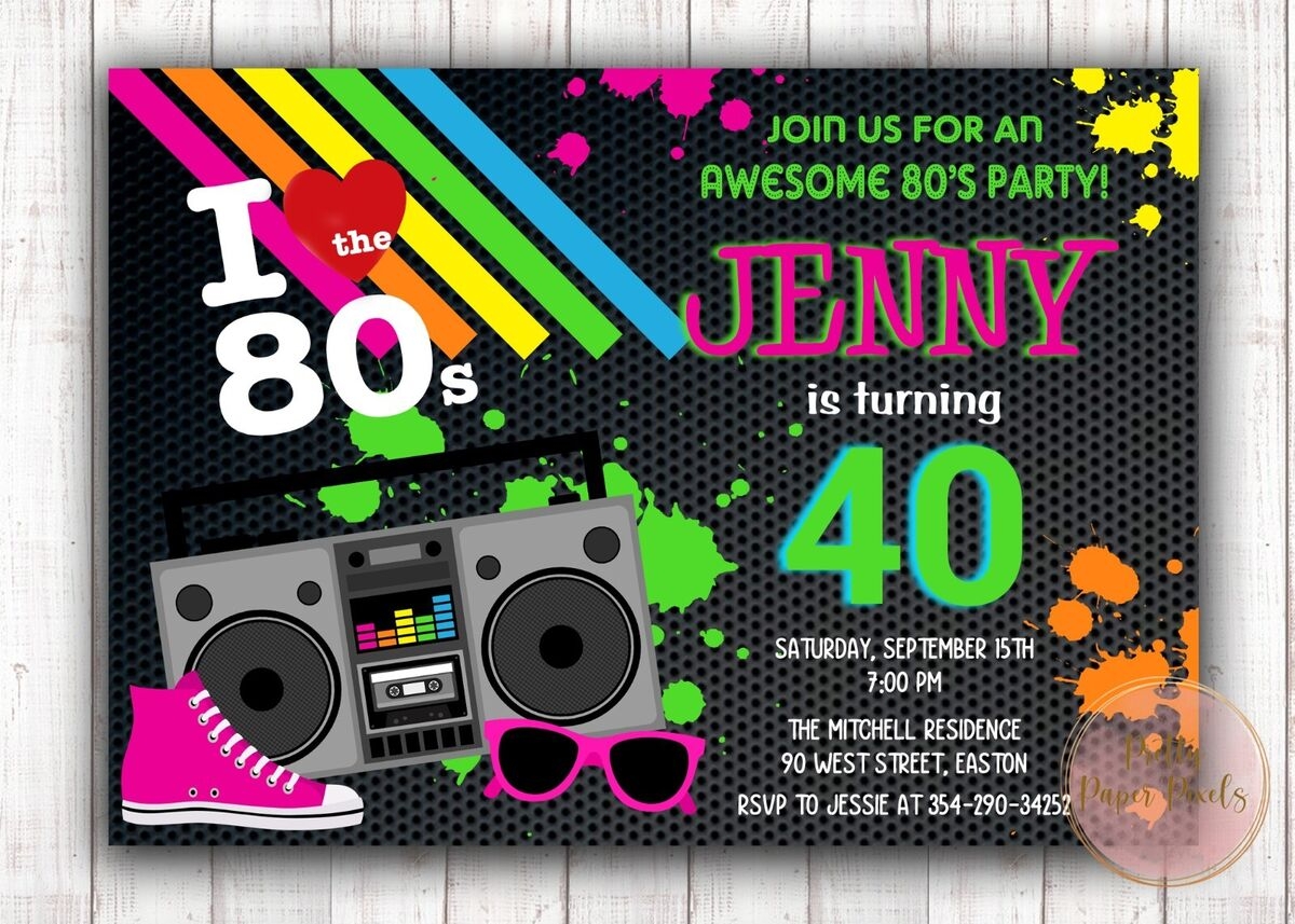 Totally Awesome 80 s Birthday Party Invitation Eighties Digital 