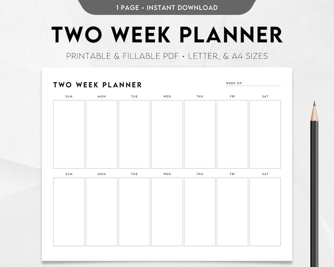 Two Week Planner Printable Weekly Calendar Weekly Schedule Template Weekly To Do List Weekly Agenda Week At A Glance Minimalist Etsy