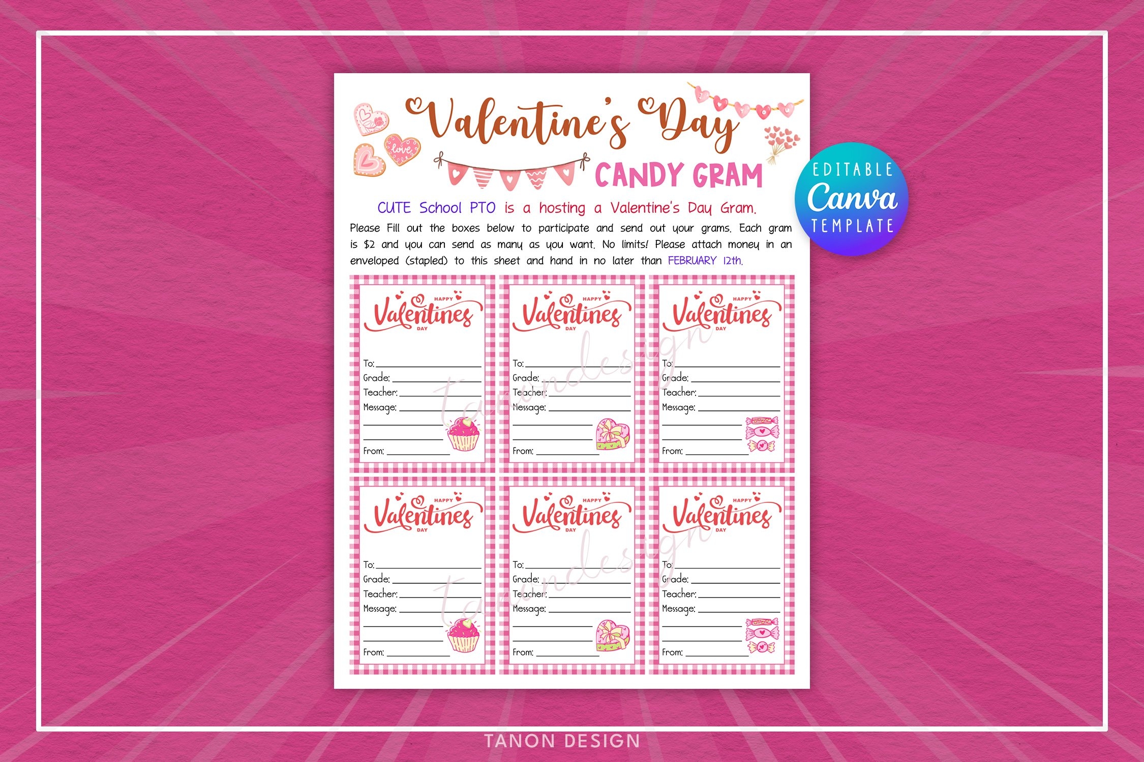 Valentines Candy Gram Editable On Canva