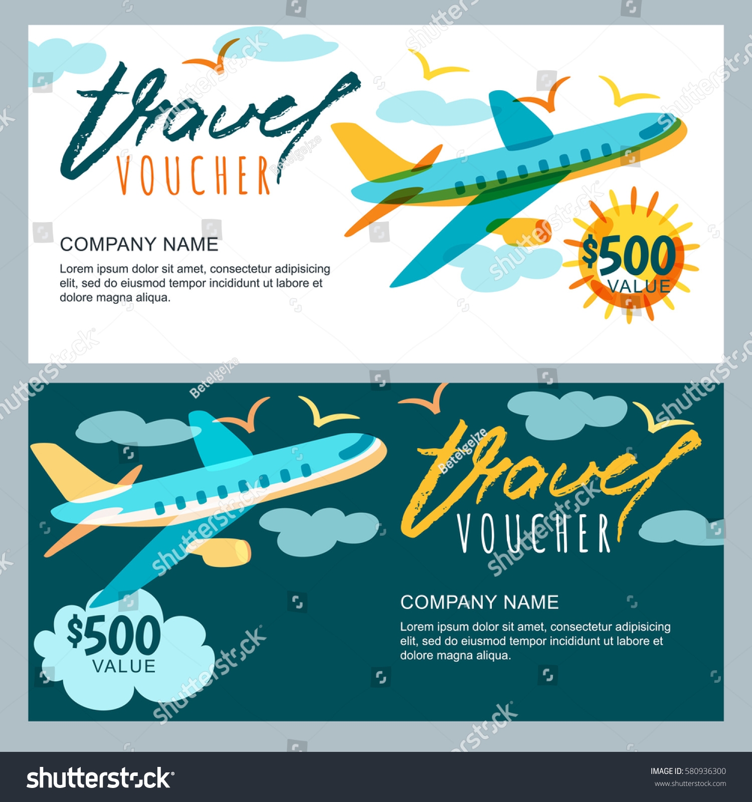 Vector Gift Travel Voucher Template Multicolor Stock Vector 