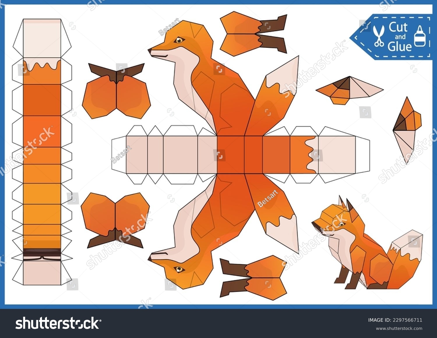Vektor Stok Kids Craft Template Cut Glue Paper Tanpa Royalti 2297566711 Shutterstock