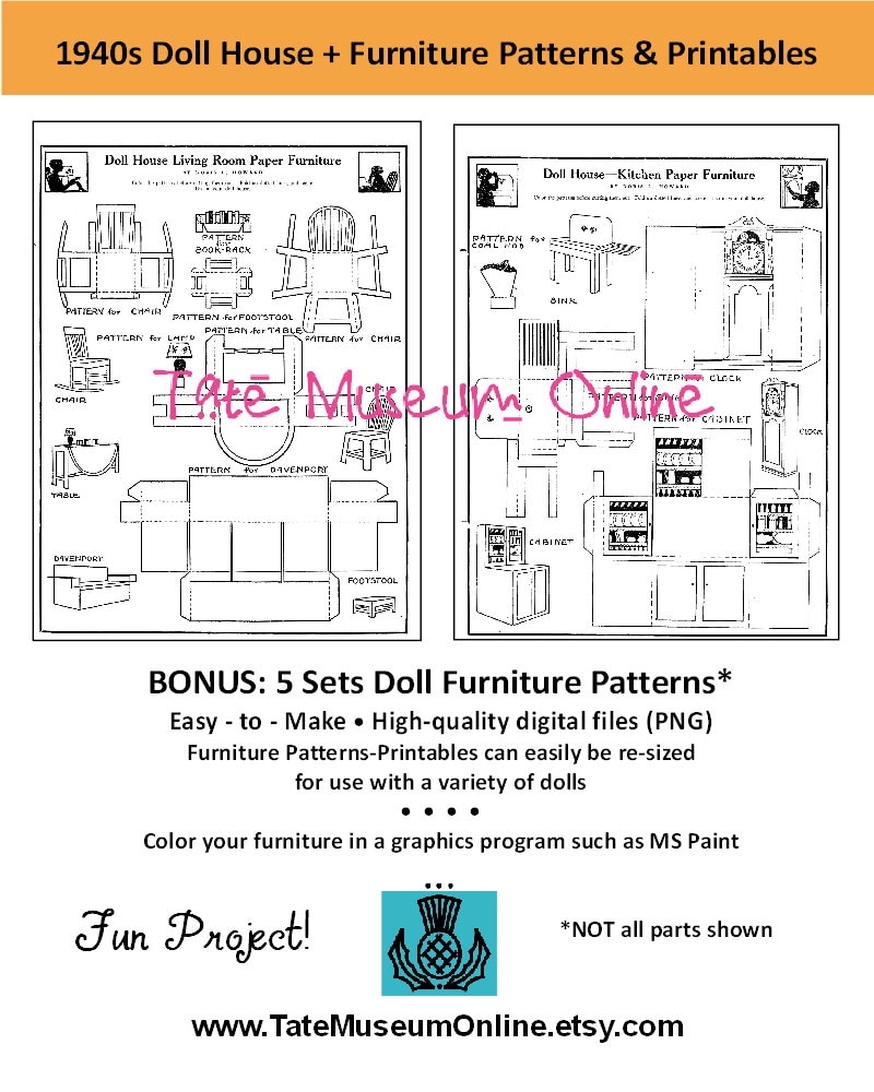 Vintage Doll House Furniture Patterns U0026 Printables Paper Craft multi sizes And Uses For A Variety Of Fun Projects PDF Digital Download Etsy
