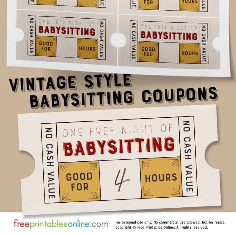 Vintage Style Free Babysitting Coupon Template Free Printables 