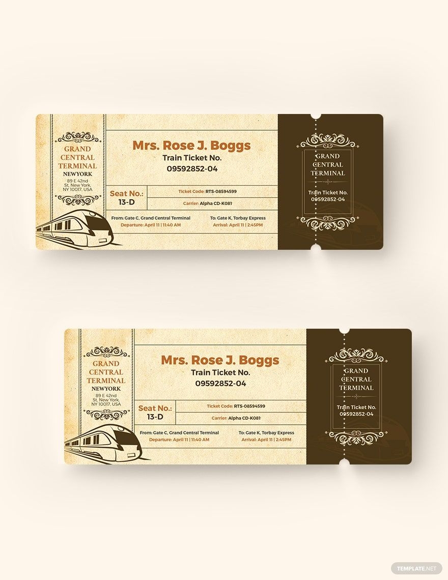 Vintage Train Ticket Template In Word Pages Publisher Illustrator PSD Download Template