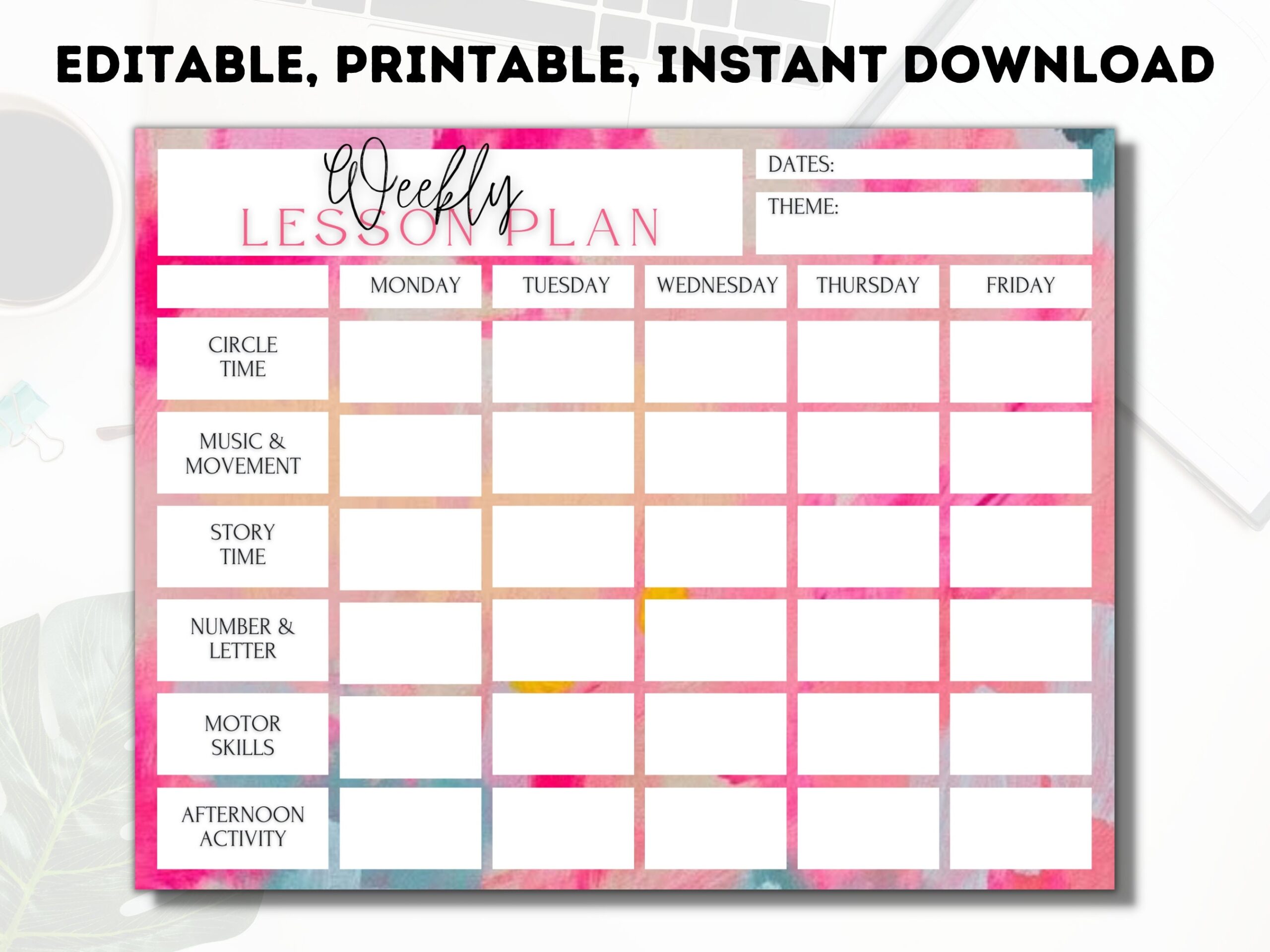 Weekly Lesson Plan Template Teacher Lesson Plan Preschool kindergarten Pre K Schedule Template Instant Download Editable Printable Etsy
