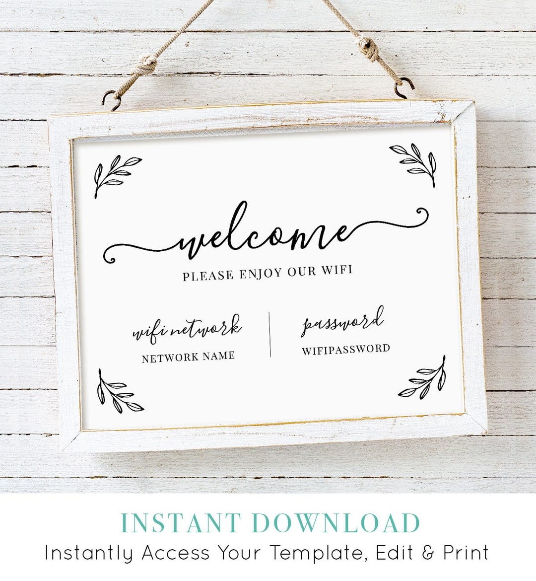 Wifi Password Printable Wifi Sign Template Welcome Guest Room Internet Sign 100 Editable Instant Download Templett 5x7 8x10 102WF Etsy