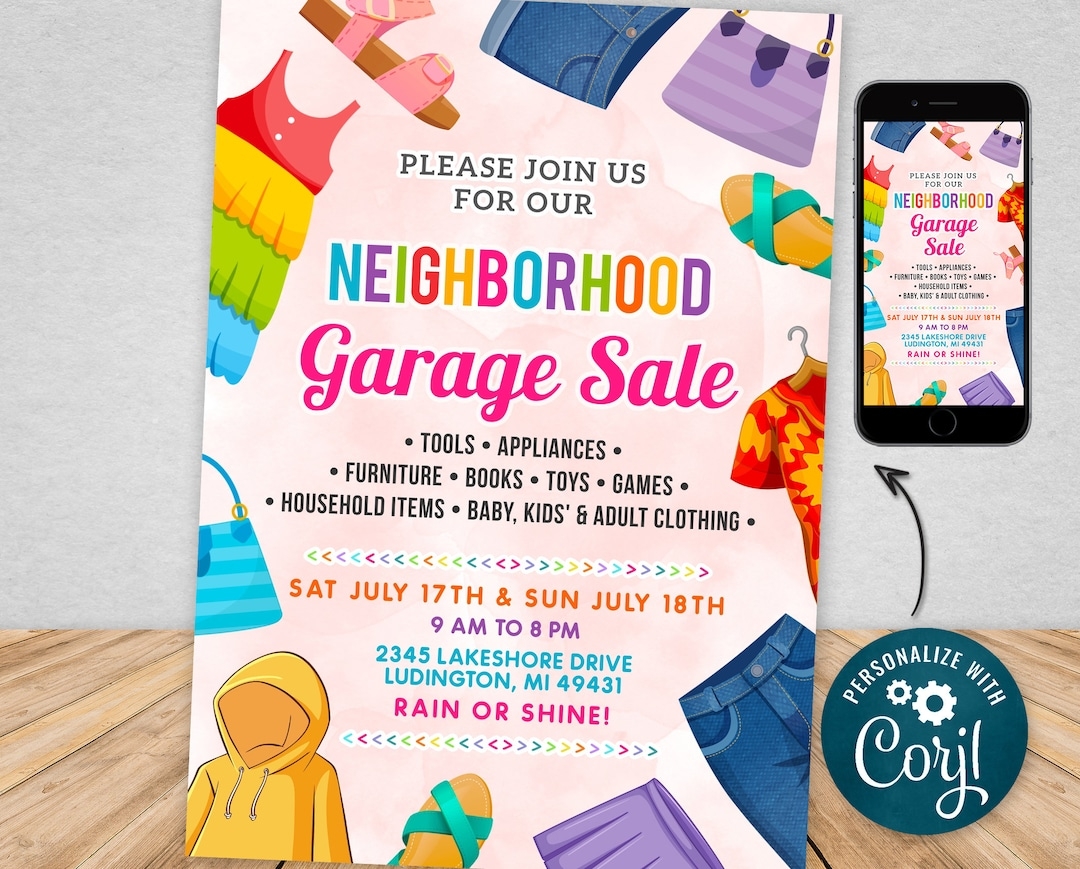 Yard Sale Printable Garage Sale Flyer Template PTA PTO Church 
