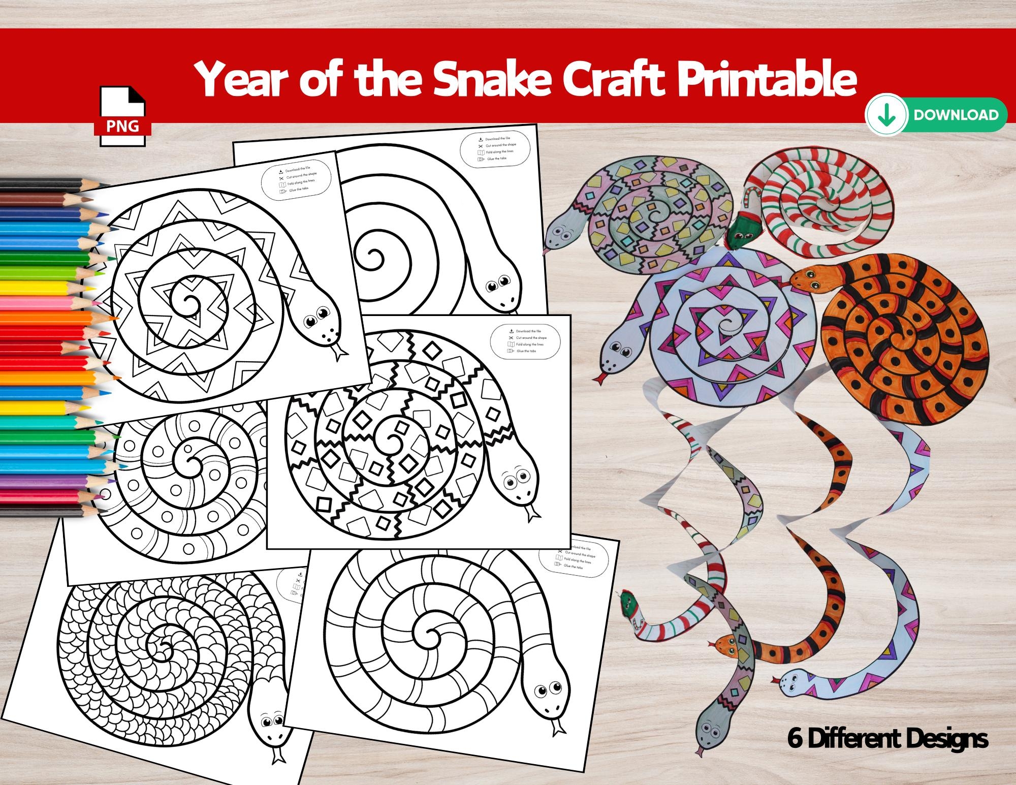 Year Of The Snake 2025 Spiral Snake Printable DIY Paper Toy Kids Activity Craft Paper Mobile Fun Snake Coloring Pages INSTANT DOWNLOAD Etsy