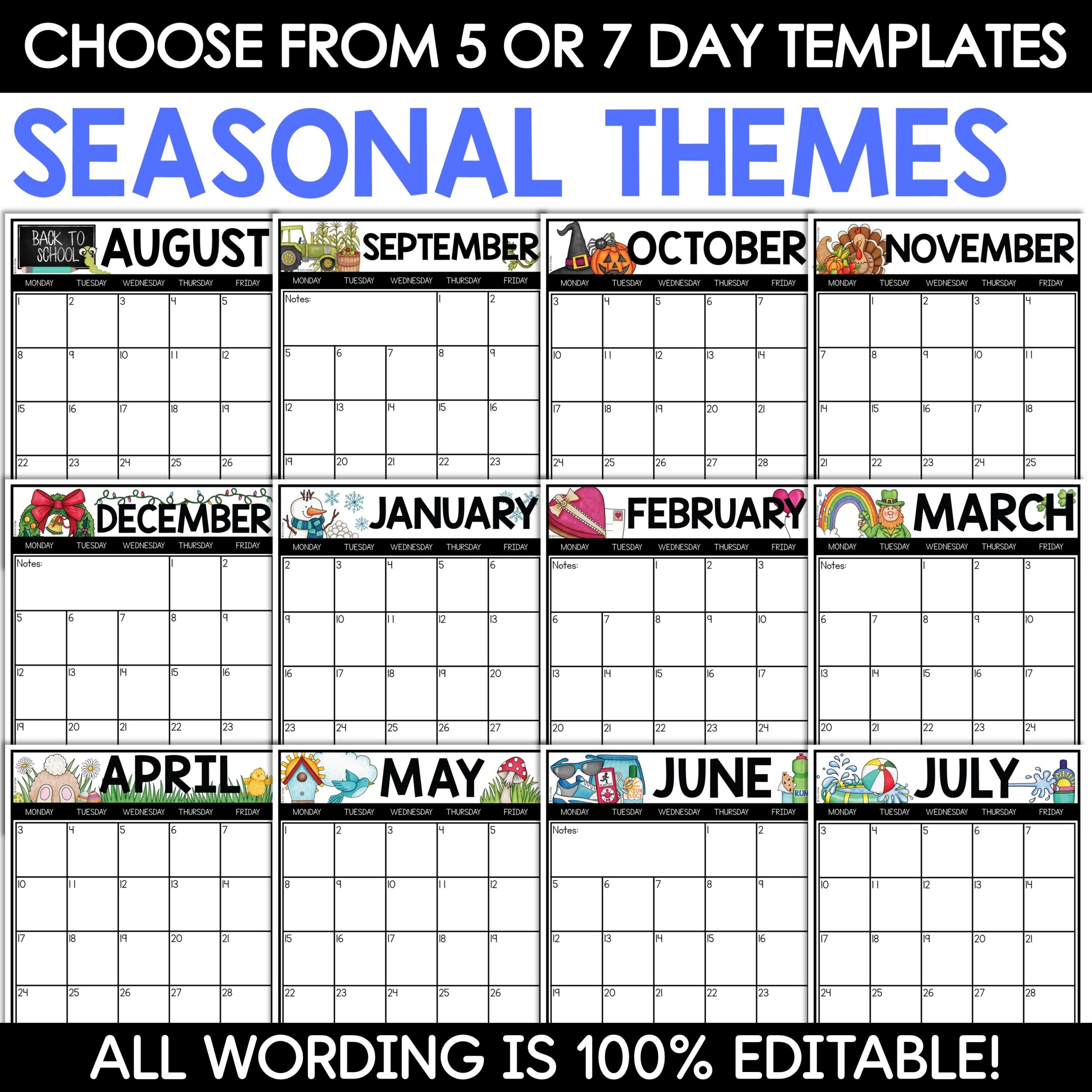 2024 2025 Editable Monthly Calendar Templates U0026 Digital Planner 