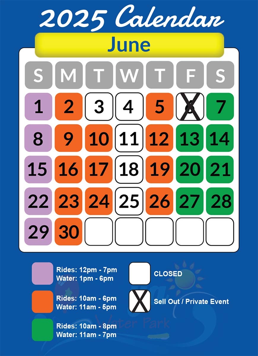 2025 June Calendar Lake Winnie Amusement Park U0026 Water Park 2025 June Calendar Lake Winnie Amusement Park U0026 Water Park