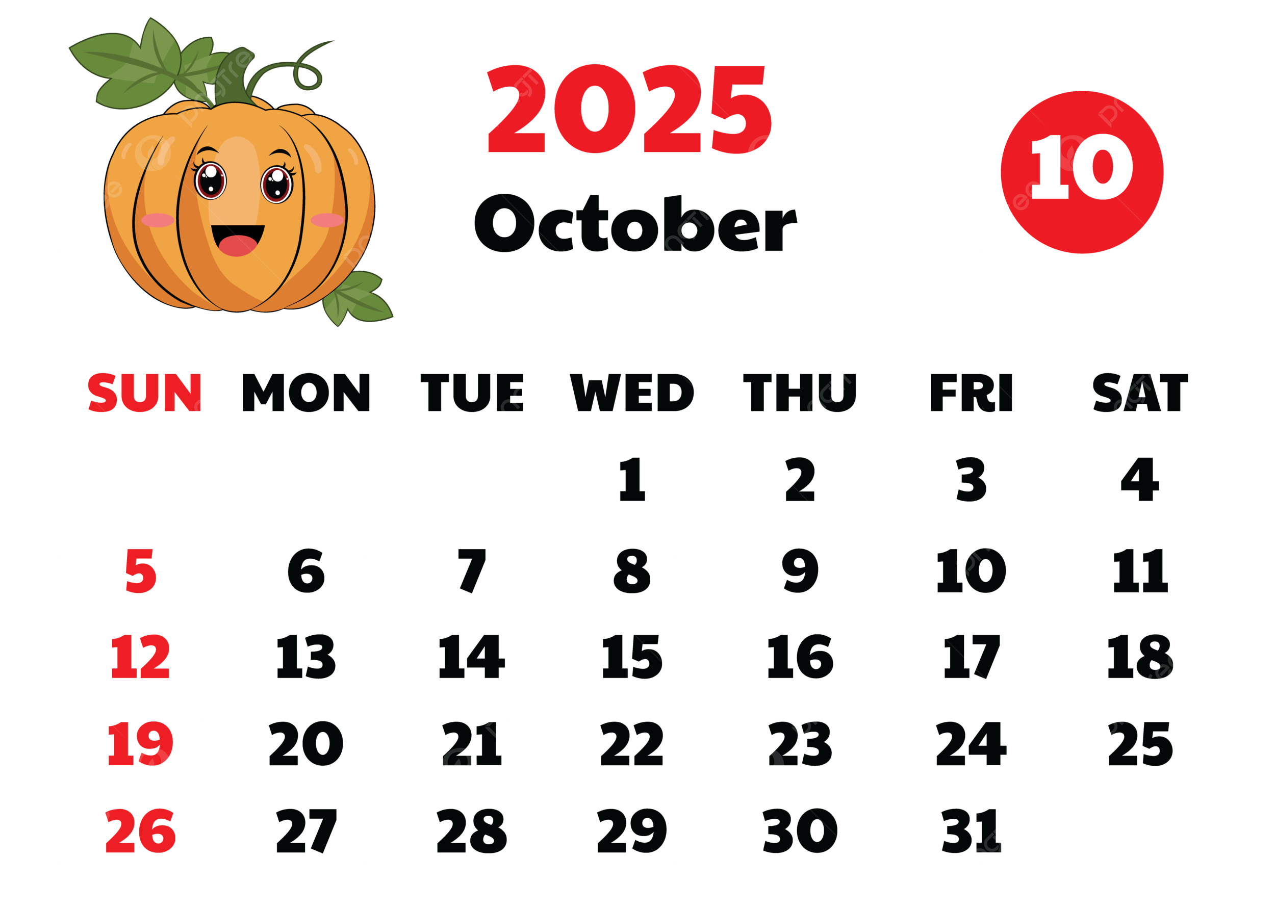 2025 October Calendar Transperent Cute Design Vector With Fun Pumpkins 2025 October Calendar 2025 October October 2025 Calendar PNG And Vector With Transparent Background For Free Download