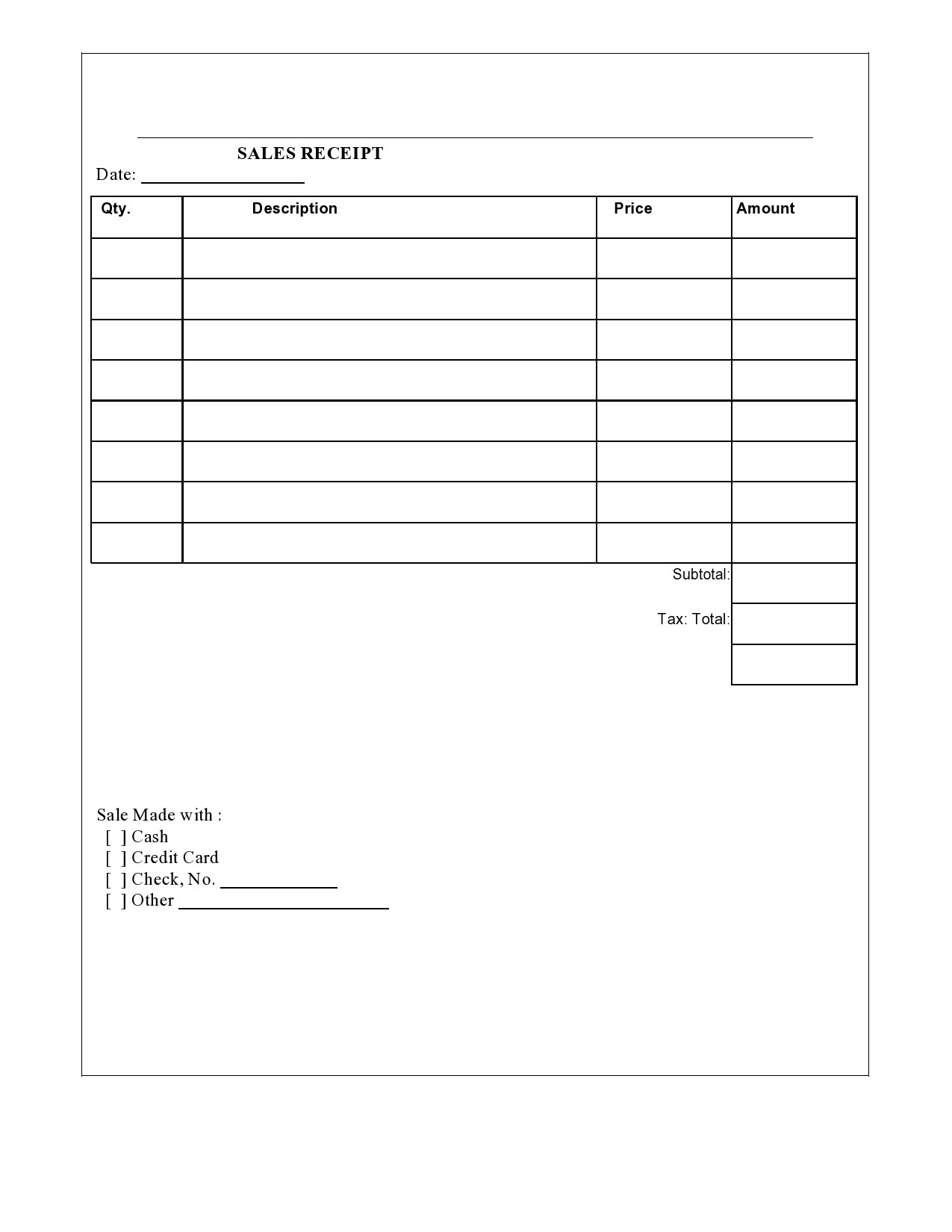 Free Printable Sales Receipts Template