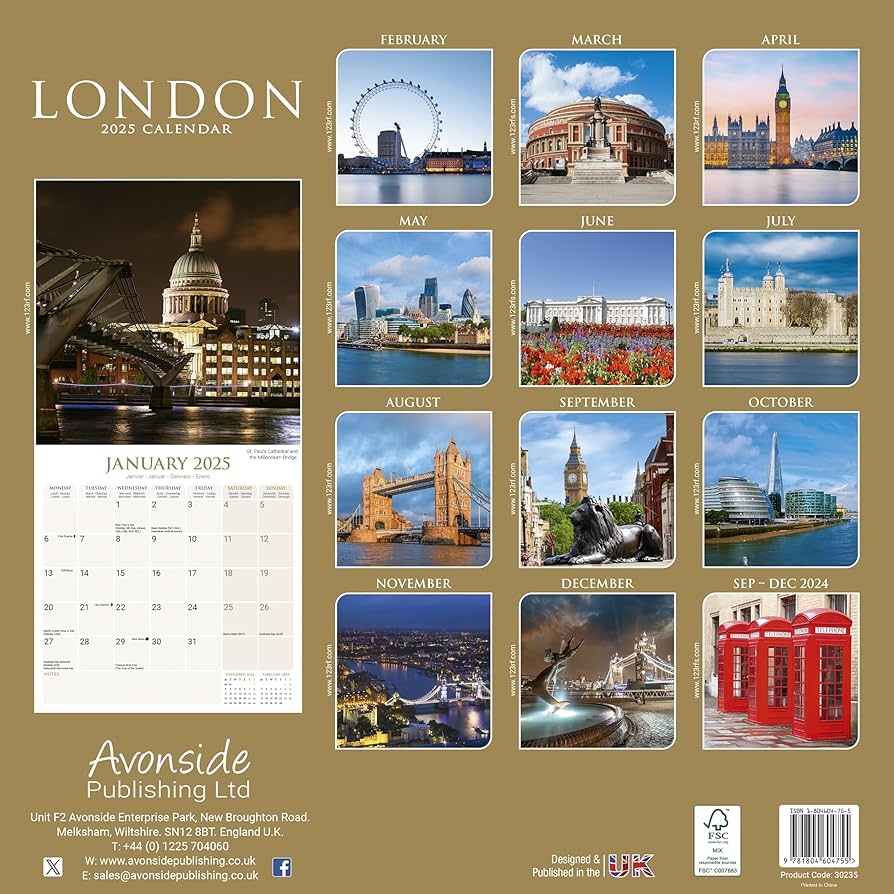 Amazon 2025 London Wall Calendar 12X12 Avonside Publishing Avonside Publishing Ltd Office Products