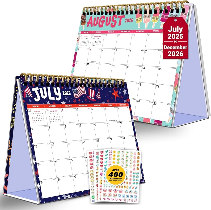 Amazon Decorably 18 Months Colorful Small Desk Calendar 2025 Standing Flip July 2025 To December 2026 8x6in Spring Bound Desk Calendar Small For Office And Home Planning And Organizing Office Products