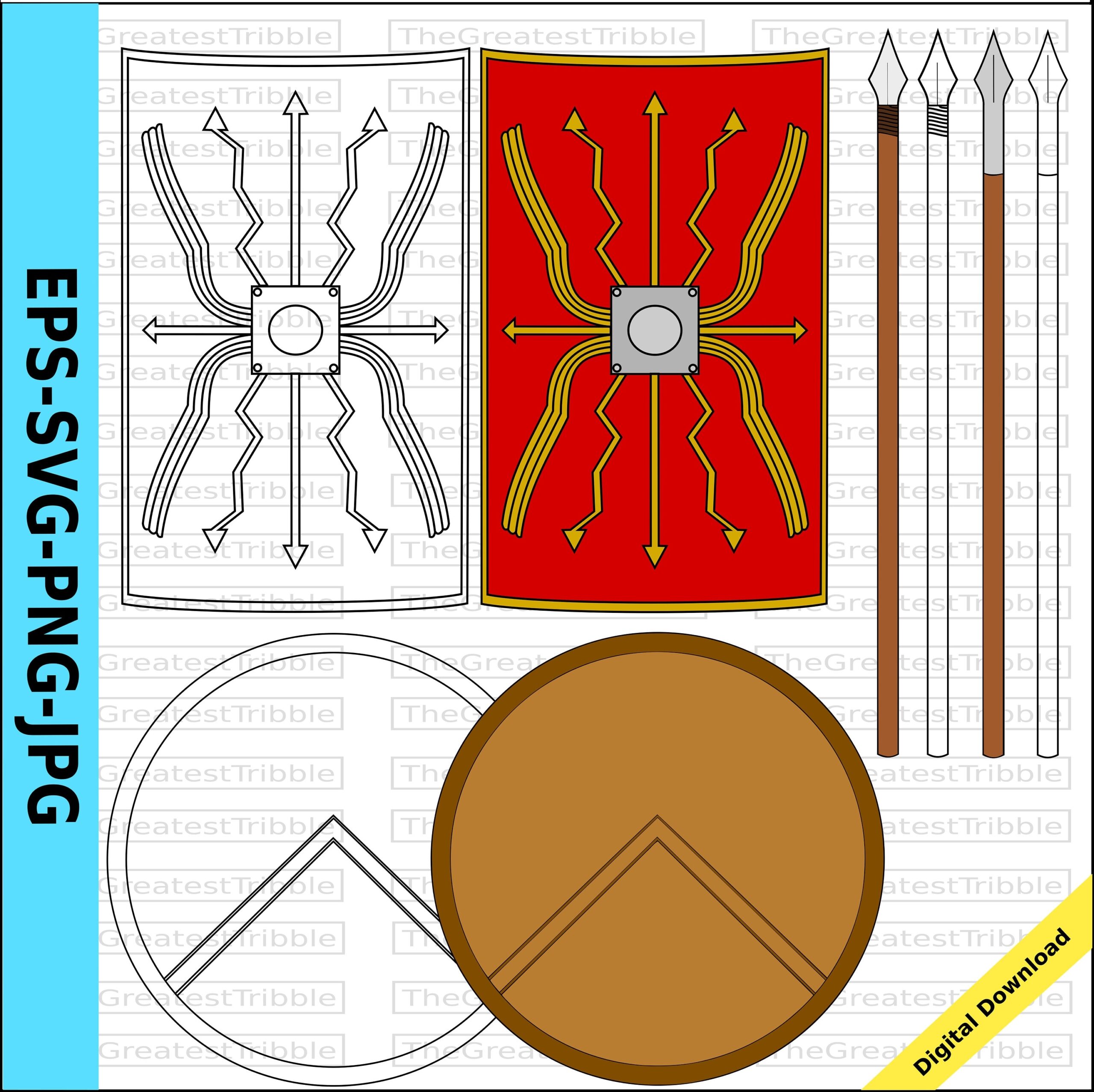 Ancient Spartan Shield Roman Spear Ancient Spartan Spear Roman Shield Eps Svg Png Jpg Vector Graphic Etsy