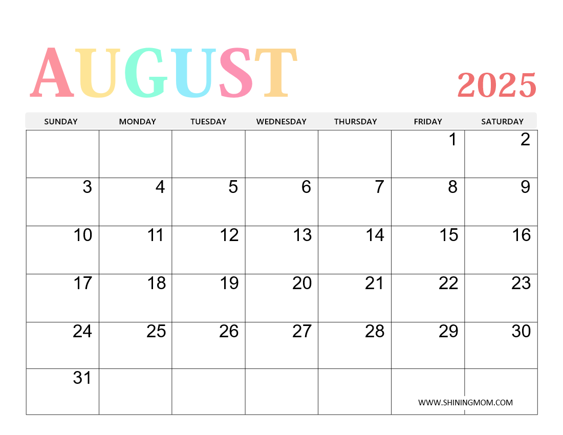August 2025 Calendar 60 Awesome Free Printables 