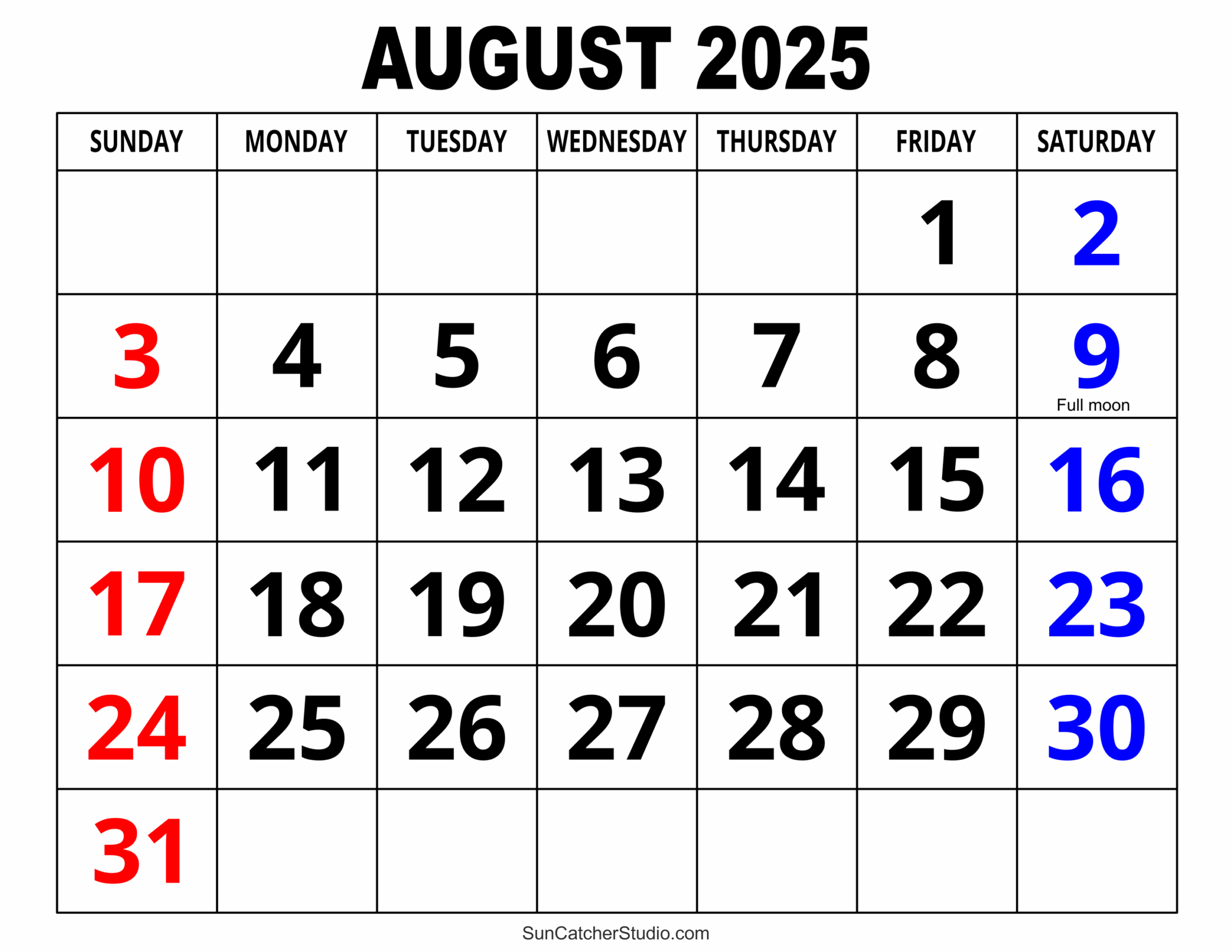 August 2025 Printable Calendar Free August 2025 Printable Calendar Free