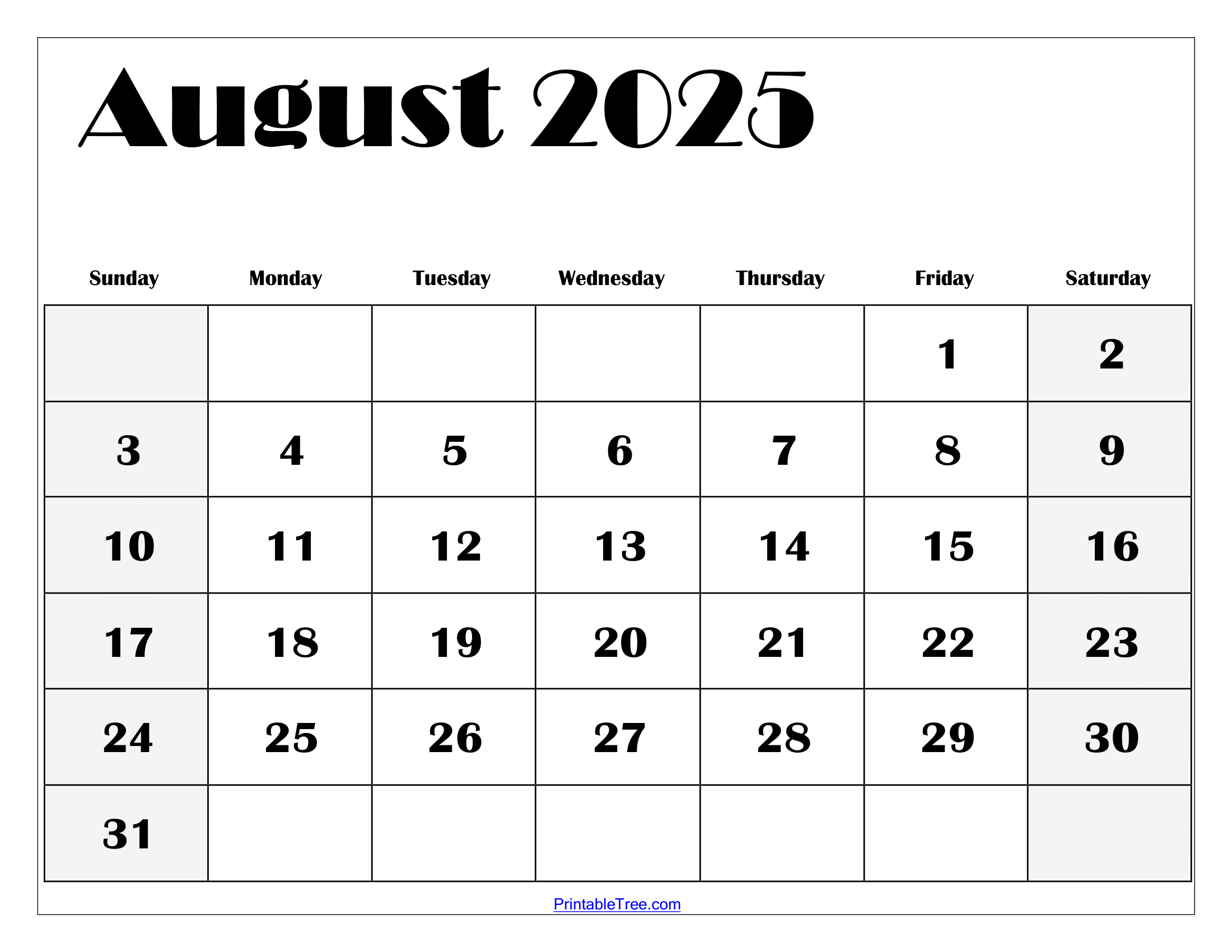 August 2025 Calendar Printable PDF Template With Holidays