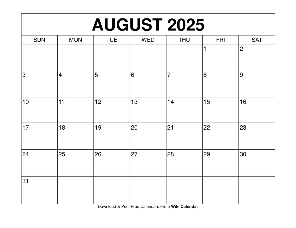 August 2025 Calendar Printable Templates U0026 More