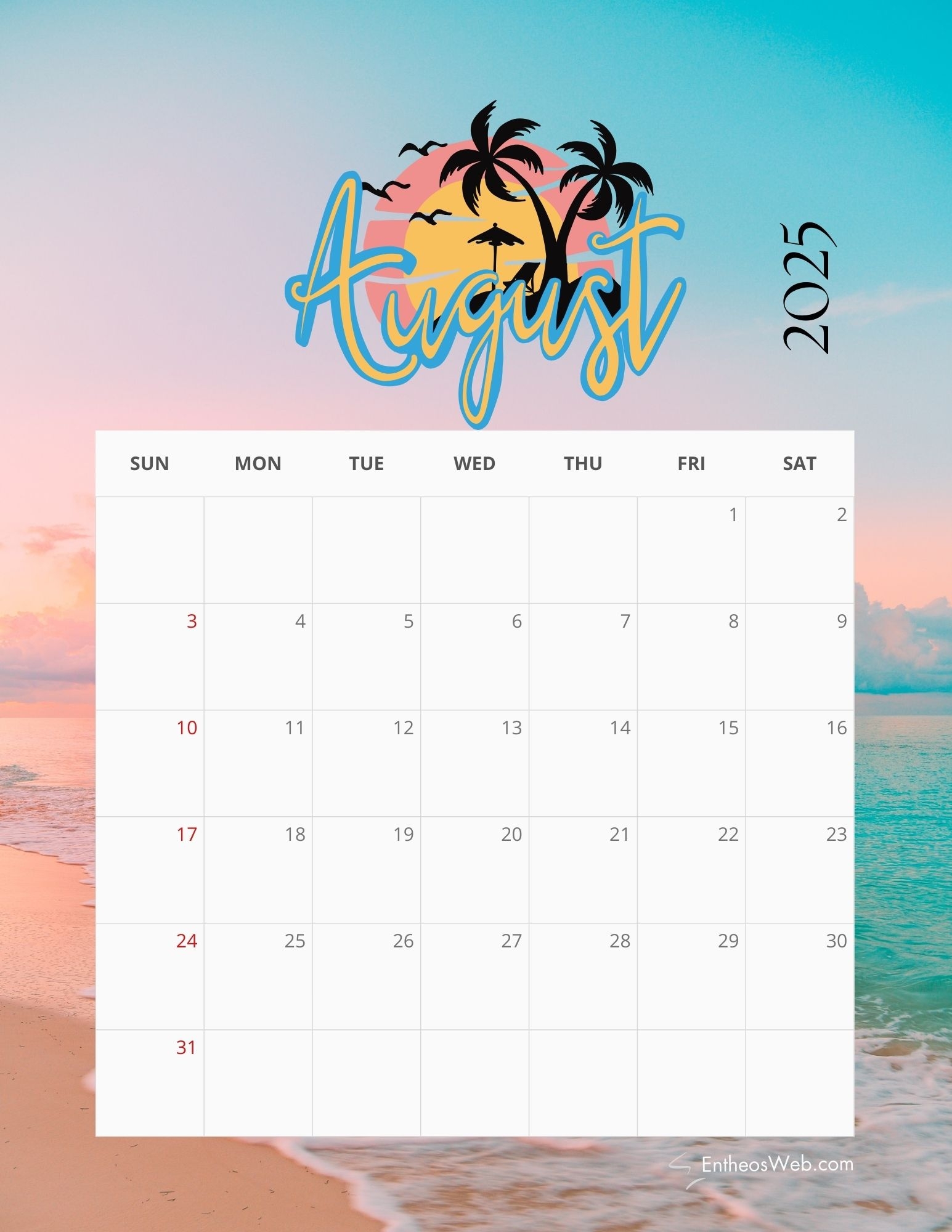 August 2025 Calendar Printables EntheosWeb
