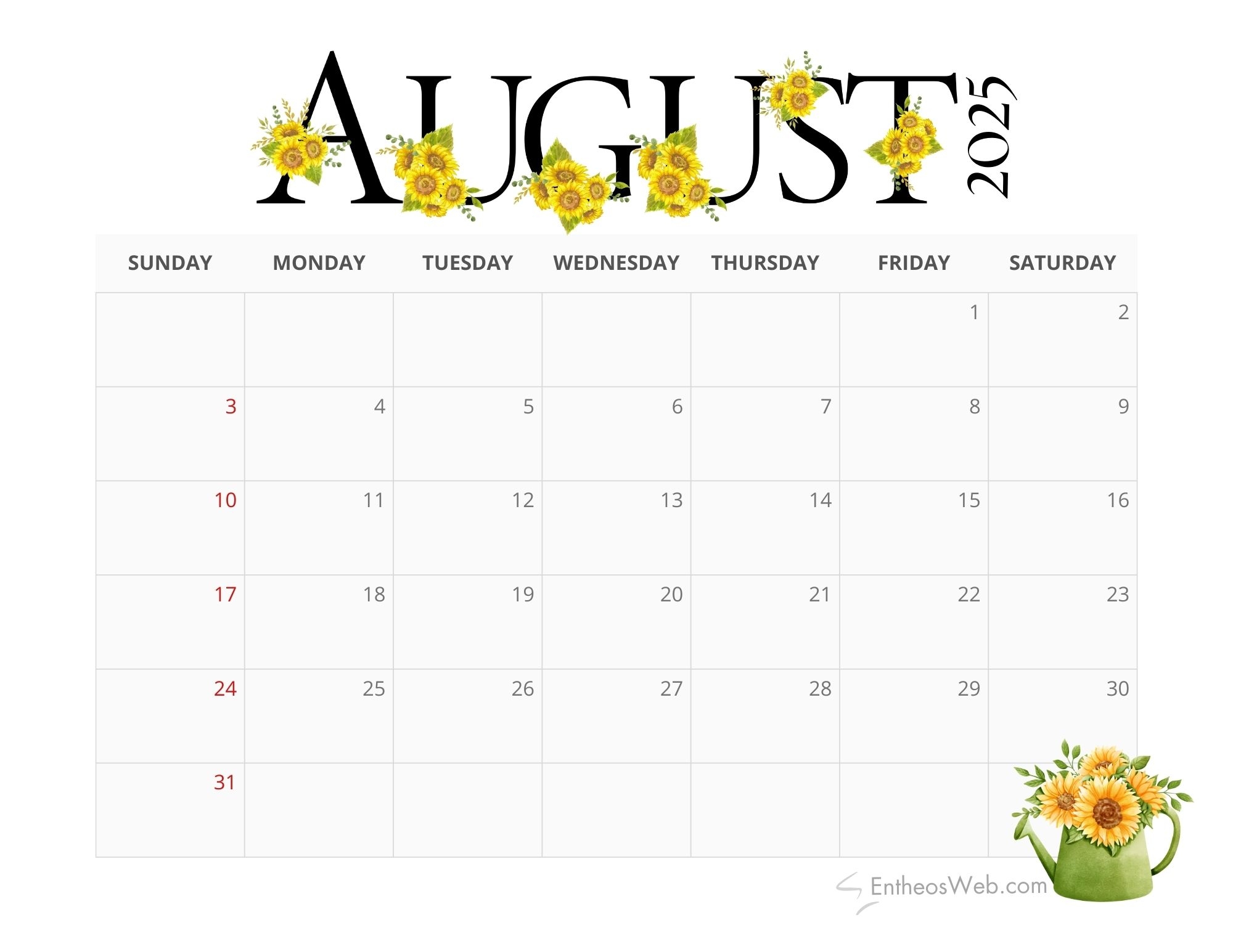 August Calendar 2025