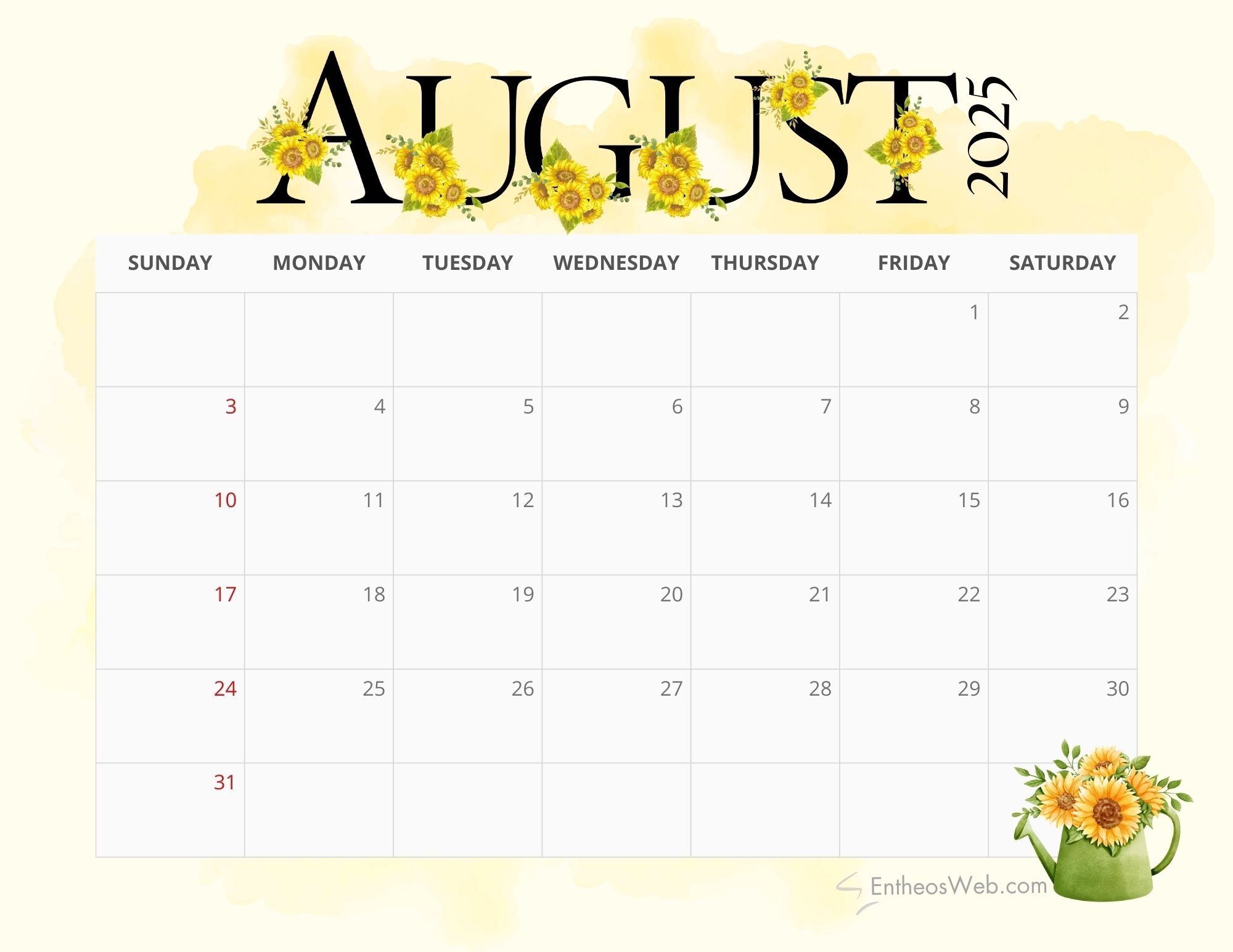 Calendar Printable August 2025 Calendar Printable August 2025
