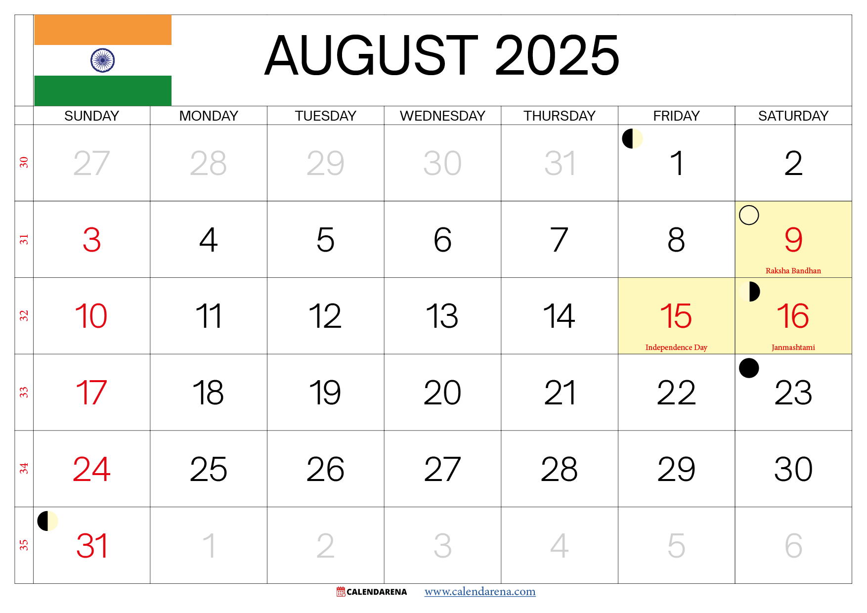 August 2025 Calendar With Holidays India