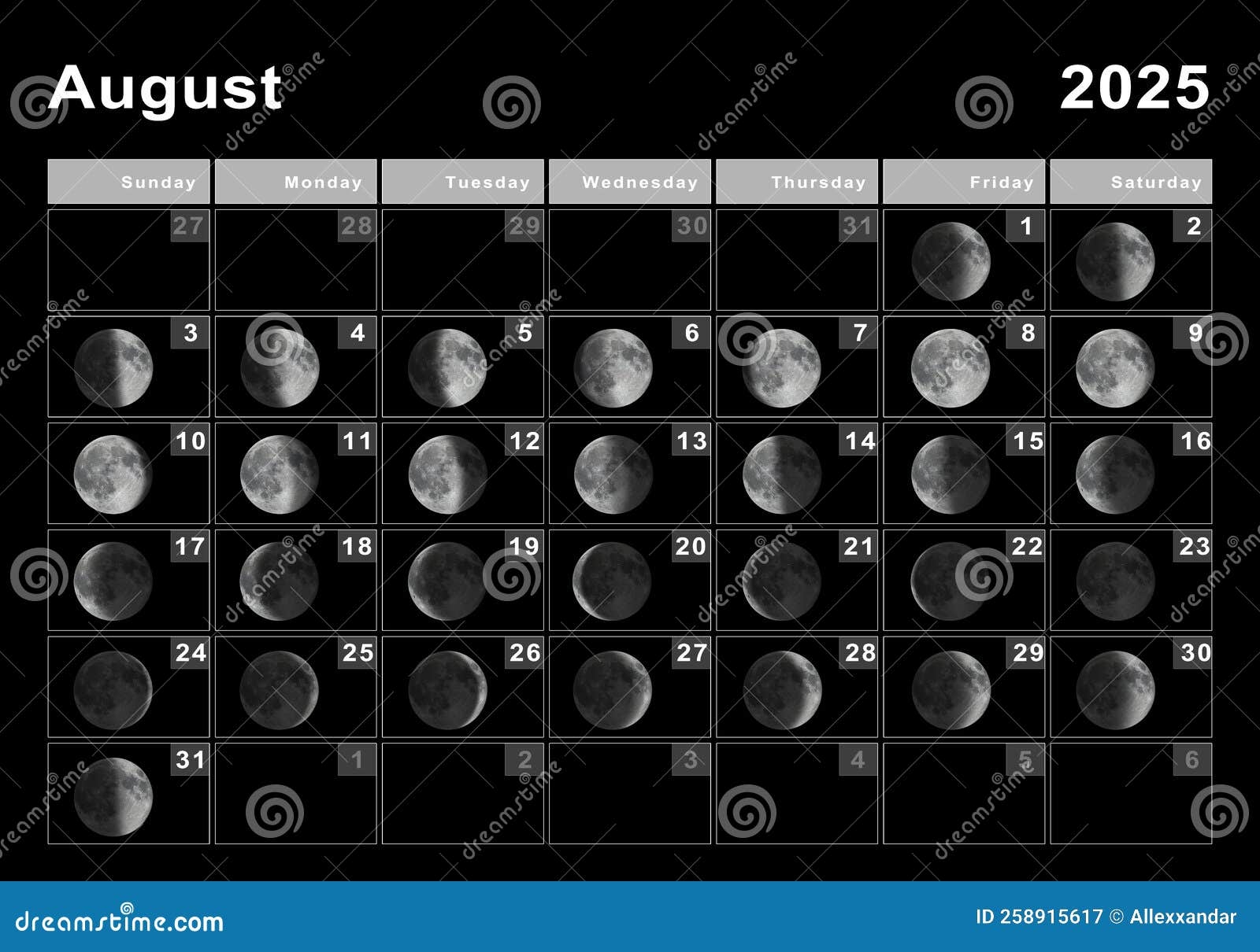 August 2025 Lunar Calendar Moon Cycles Stock Illustration Illustration Of Quarter Month 258915617