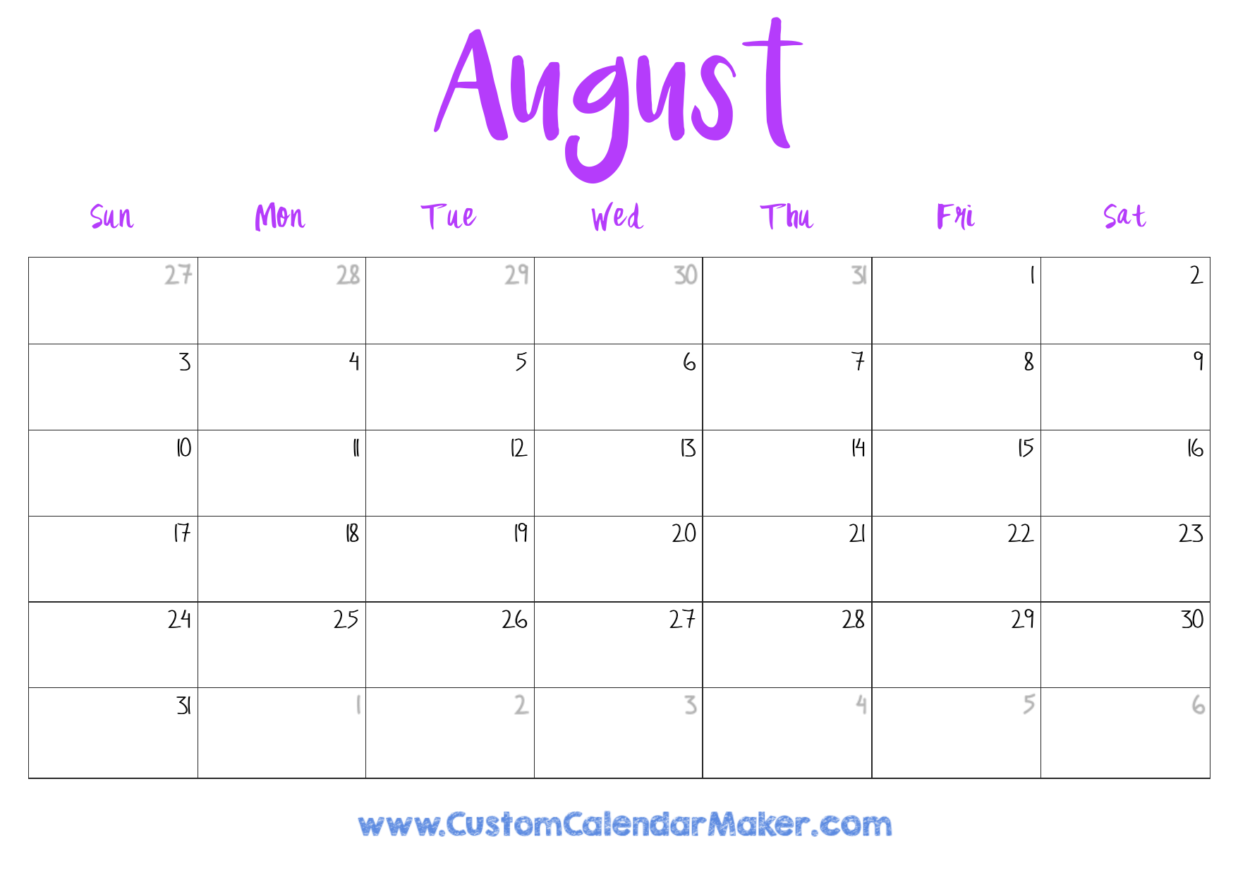 August Free Printable Calendar 2025