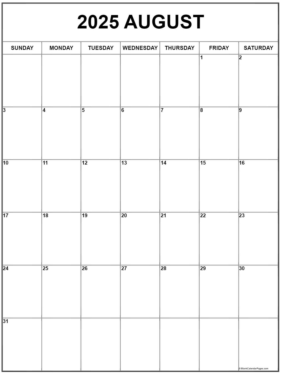 August 2025 Vertical Calendar Portrait August 2025 Vertical Calendar Portrait