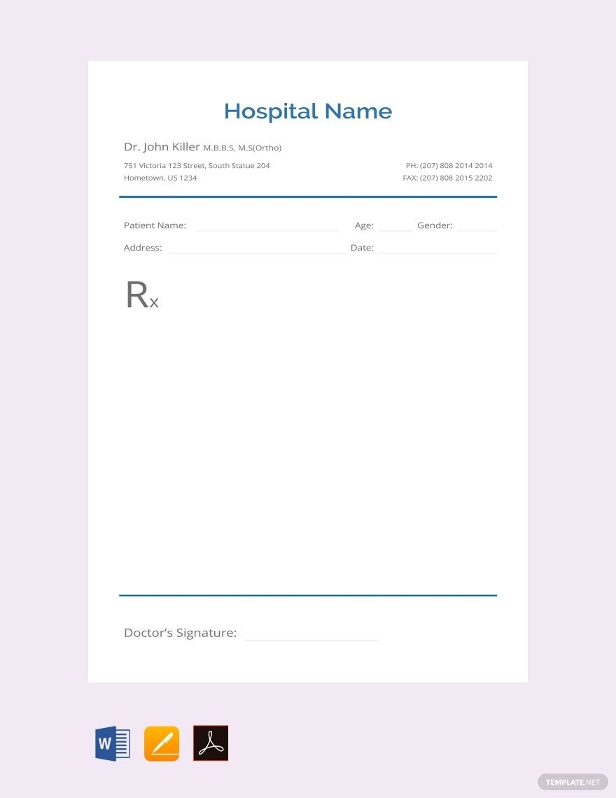 Blank Prescription Template In Word Pages PDF Google Docs