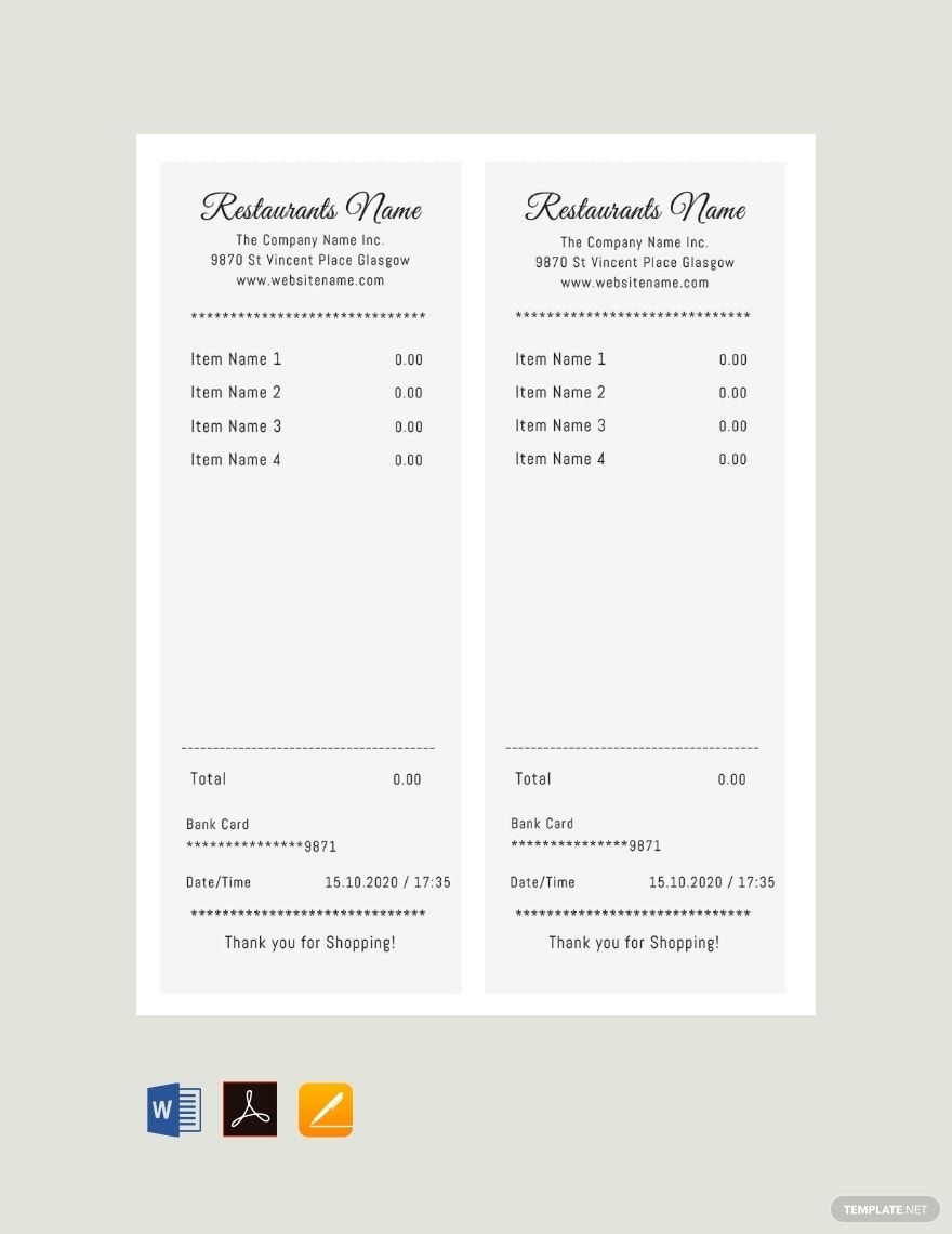 Blank Restaurant Receipt Template In Google Docs Word Pages PDF Download Template