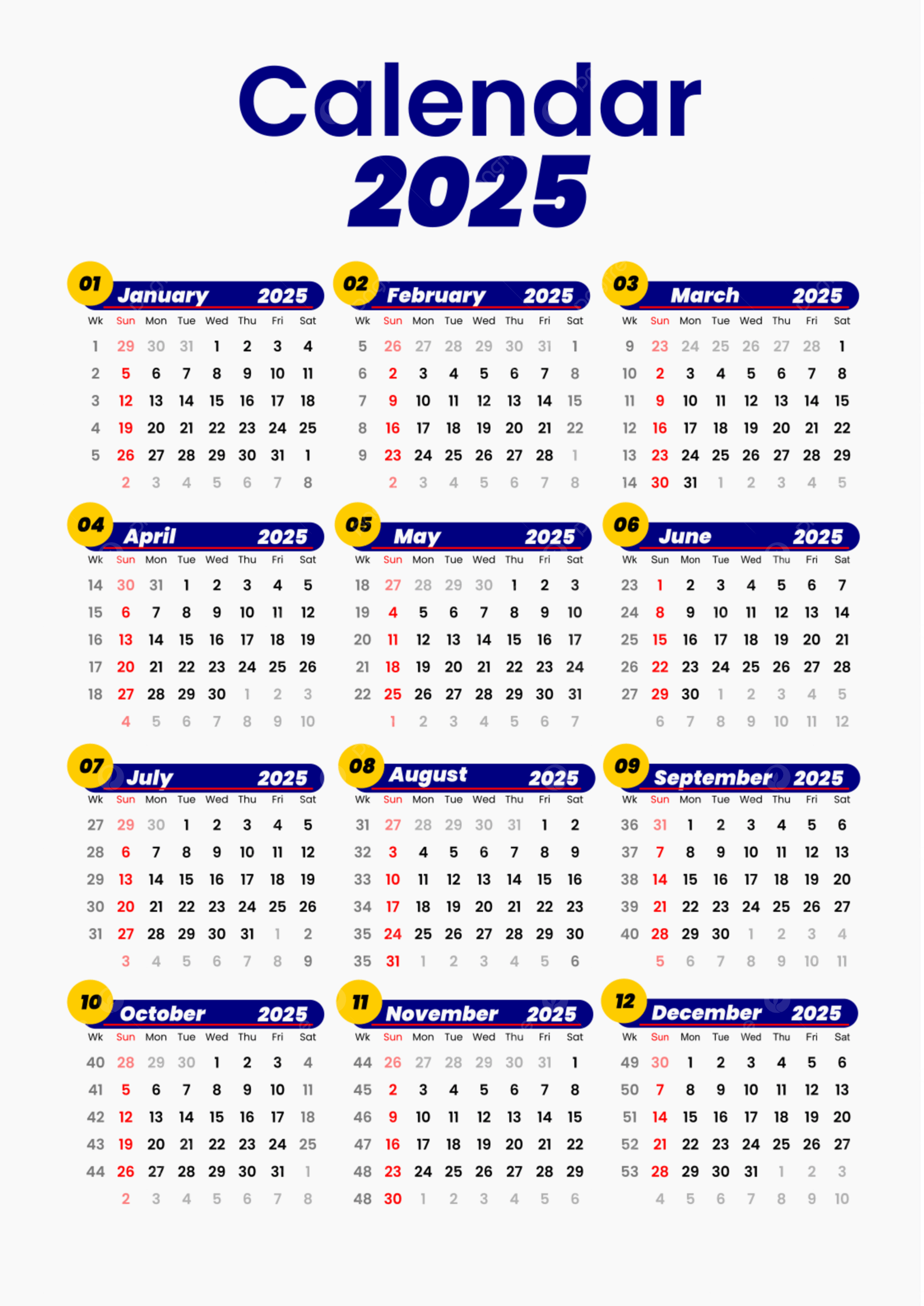 Blue Calendar 2025 Vector Template Download On Pngtree