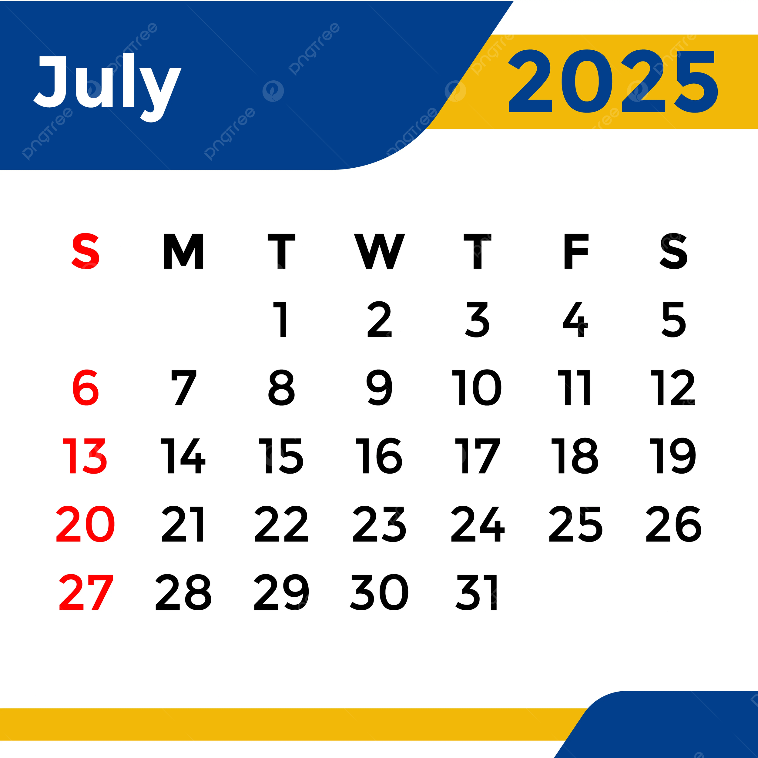 Calendar 2025 July Month