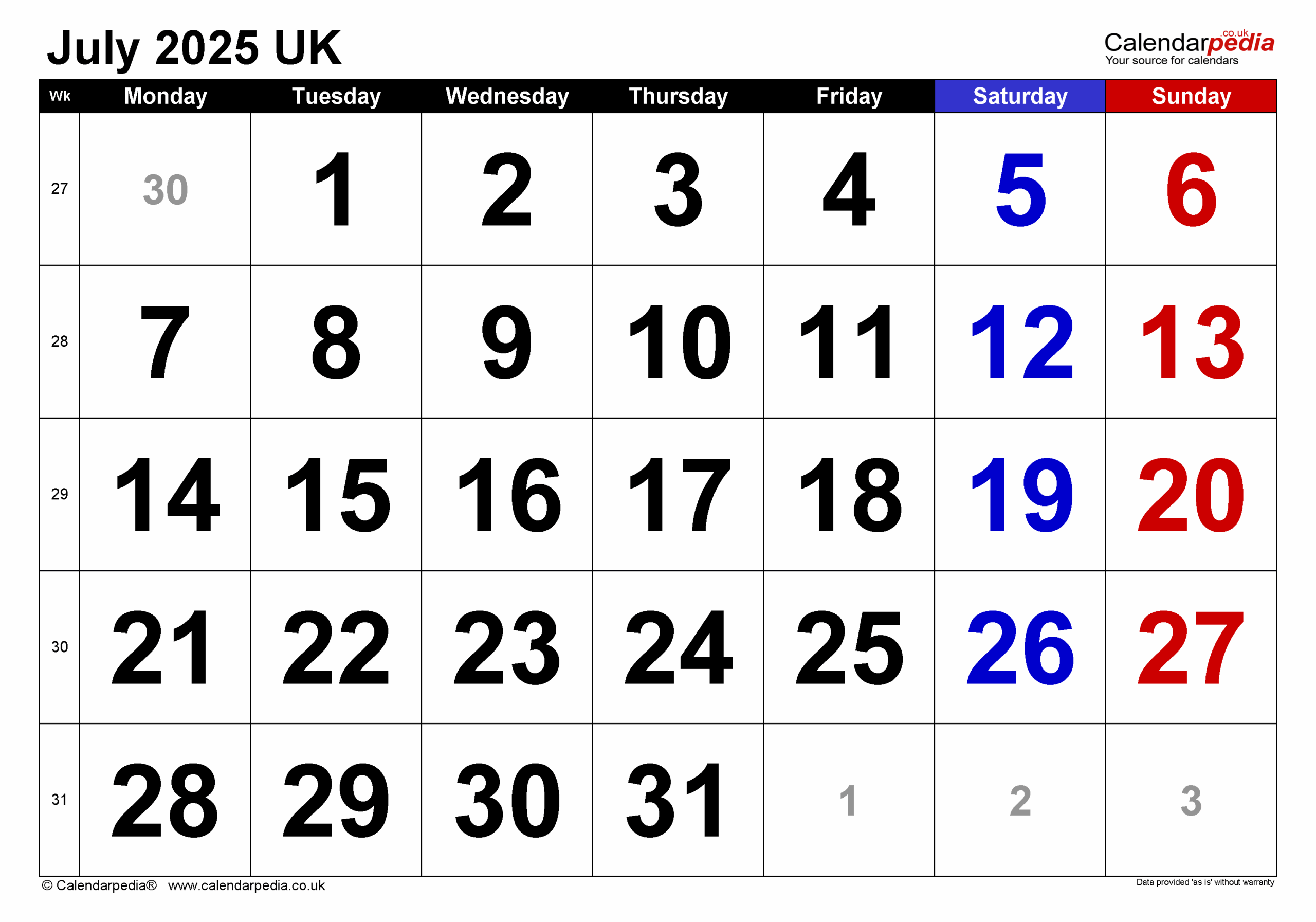 Calendar July 2025 UK With PDF Excel And Word Templates Calendar July 2025 UK With PDF Excel And Word Templates
