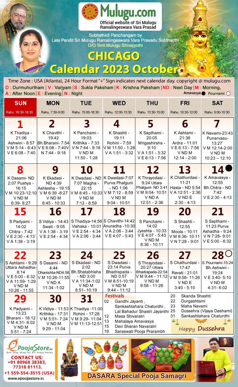 Chicago Telugu Calendar 2025 October