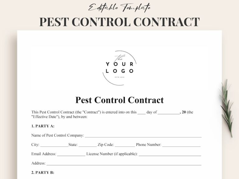 Customizable Pest Control Contract Template Comprehensive Detailed Printable Pest Control Agreement Template Word U0026 PDF Etsy