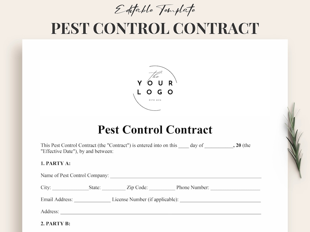 Customizable Pest Control Contract Template Comprehensive Detailed Printable Pest Control Agreement Template Word U0026 PDF Etsy