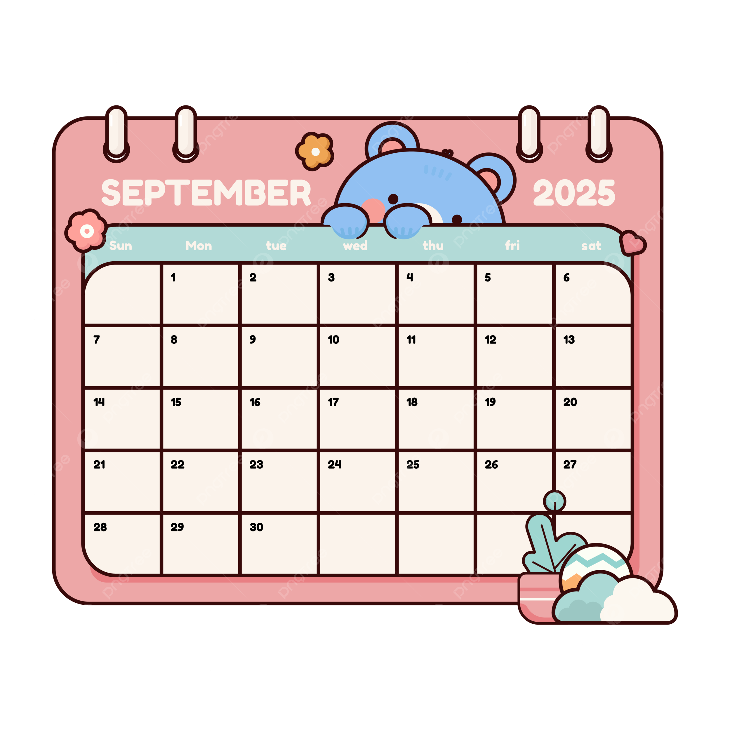 Cute September 2025 Calendar With A Bear Vector Calendar September 2025 PNG And Vector With Transparent Background For Free Download