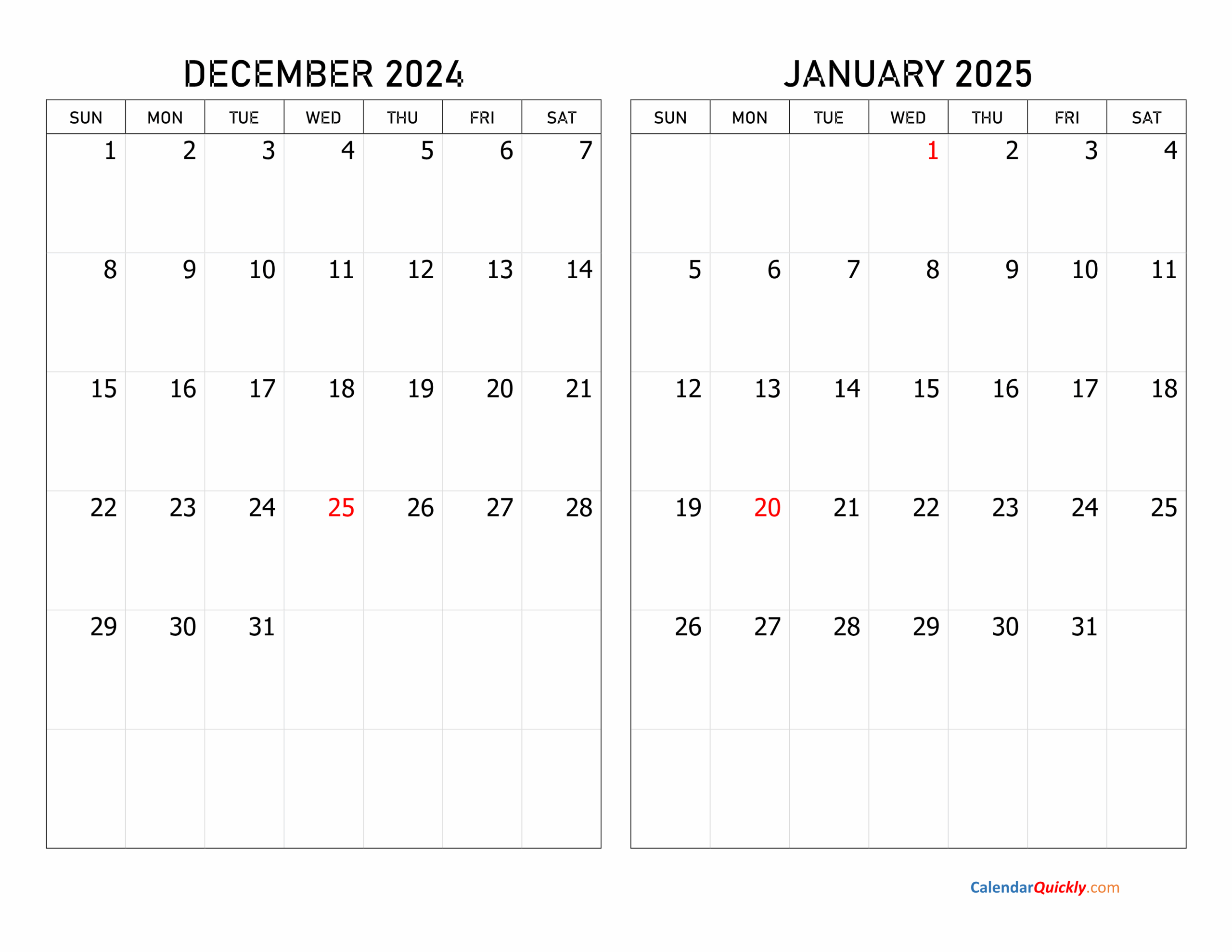 Editable Calendar December 2025