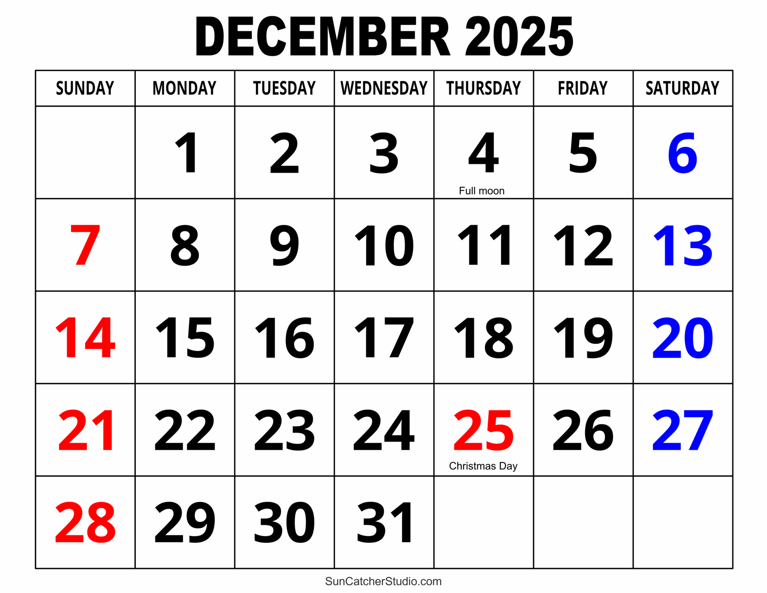 December 2025 Calendar Free Printable Free Printables December 2025 Calendar Free Printable Free Printables