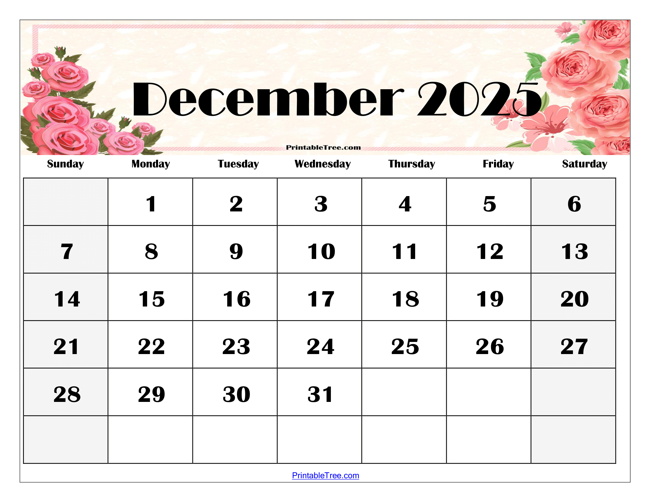 Free Printable December 2025 Calendar Free Printable December 2025 Calendar