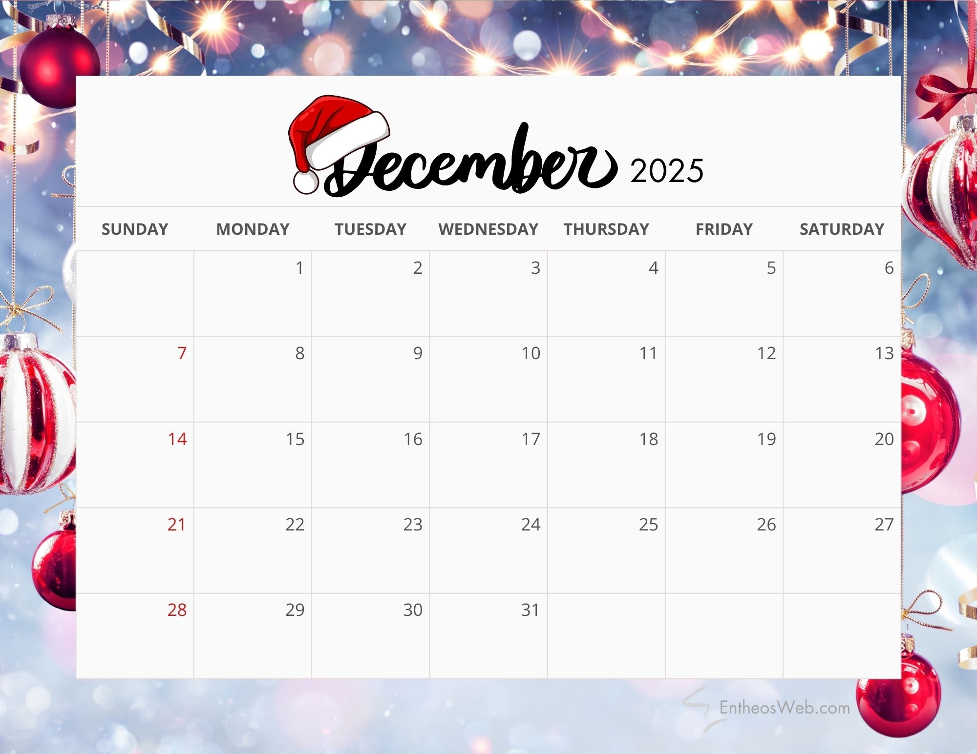 December 2025 Calendar Printables EntheosWeb December 2025 Calendar Printables EntheosWeb