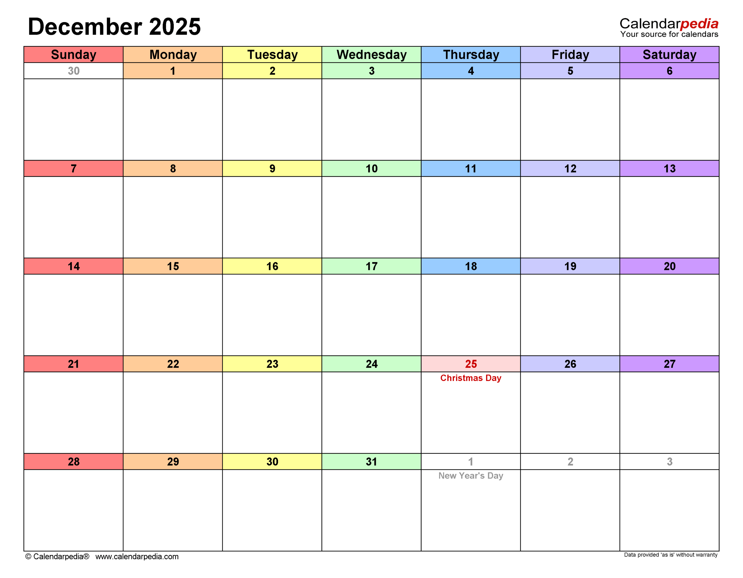 December 2025 Editable Calendar