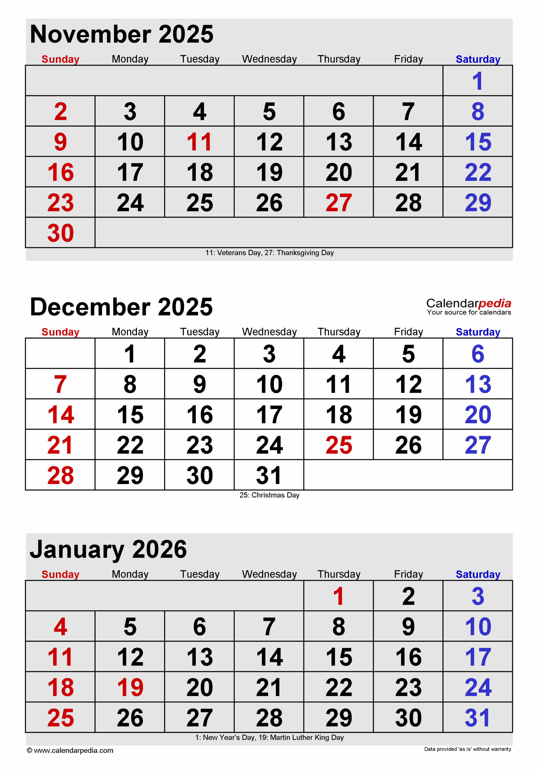2025 November December Calendar